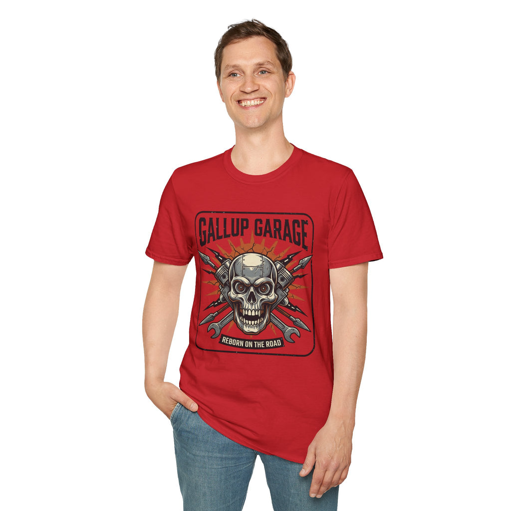 Gallup Garage Skull Tee — Vintage Automotive Mechanic T‑Shirt