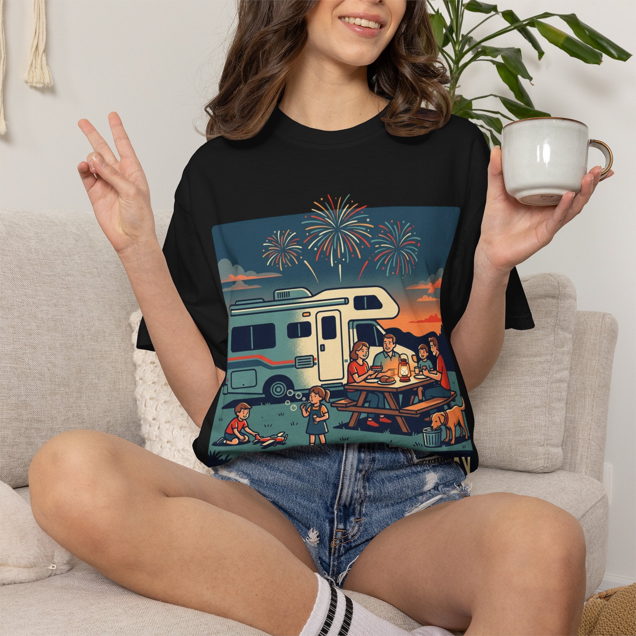 Memorial Day RV Camping T-Shirt – "Happy Memorial Day" Family Campfire Design