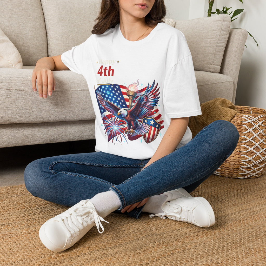 4th of July Eagle T-Shirt — American Flag, Torch & Fireworks Patriotic Tee