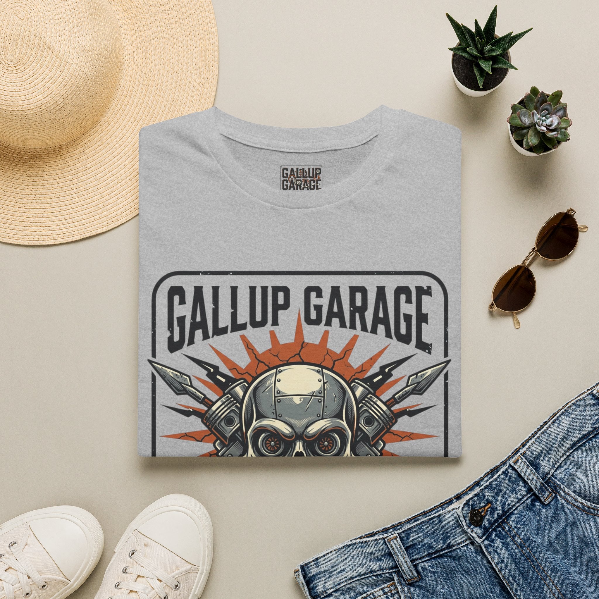 Gallup Garage Skull Tee — Vintage Automotive Mechanic T‑Shirt