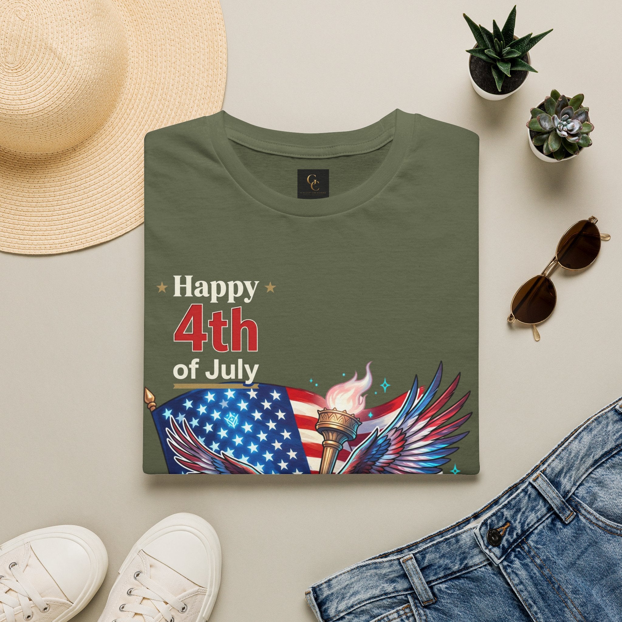 4th of July Eagle T-Shirt — American Flag, Torch & Fireworks Patriotic Tee