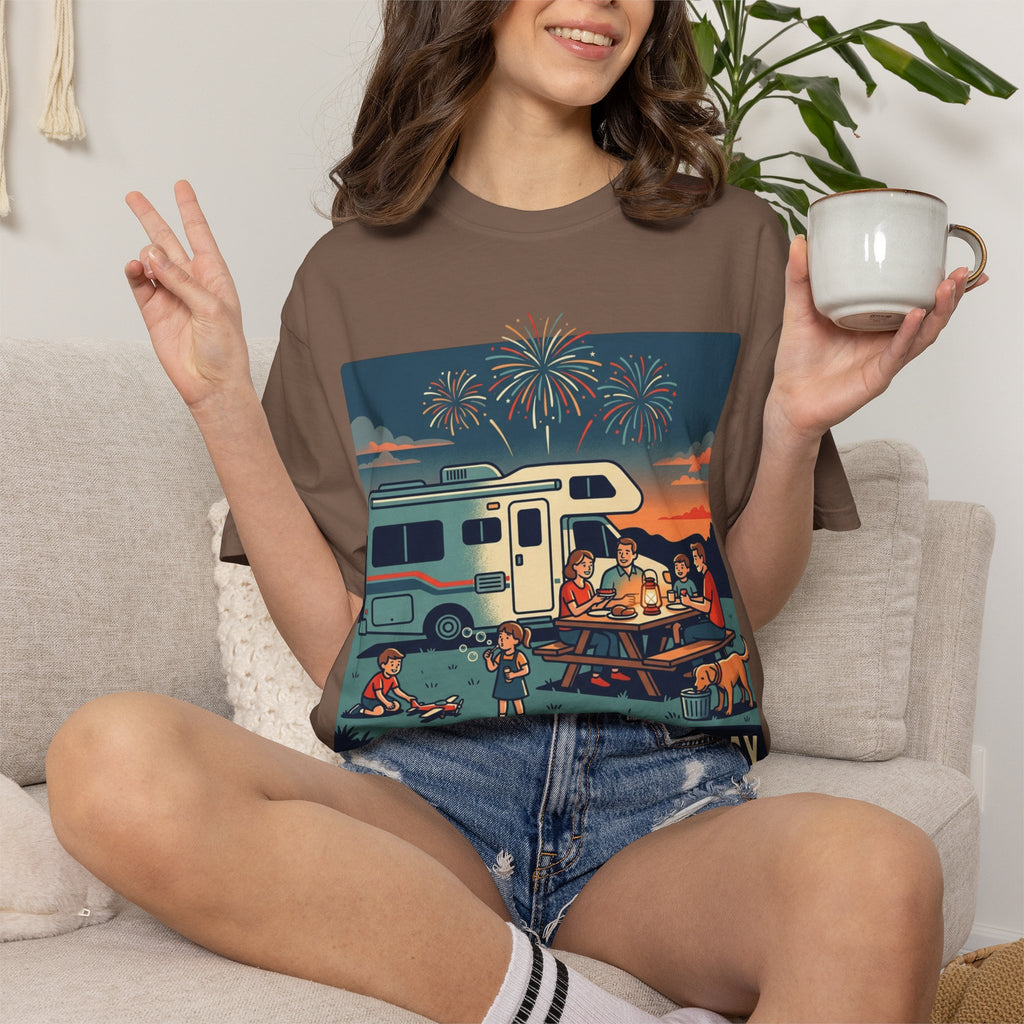 Memorial Day RV Camping T-Shirt – "Happy Memorial Day" Family Campfire Design