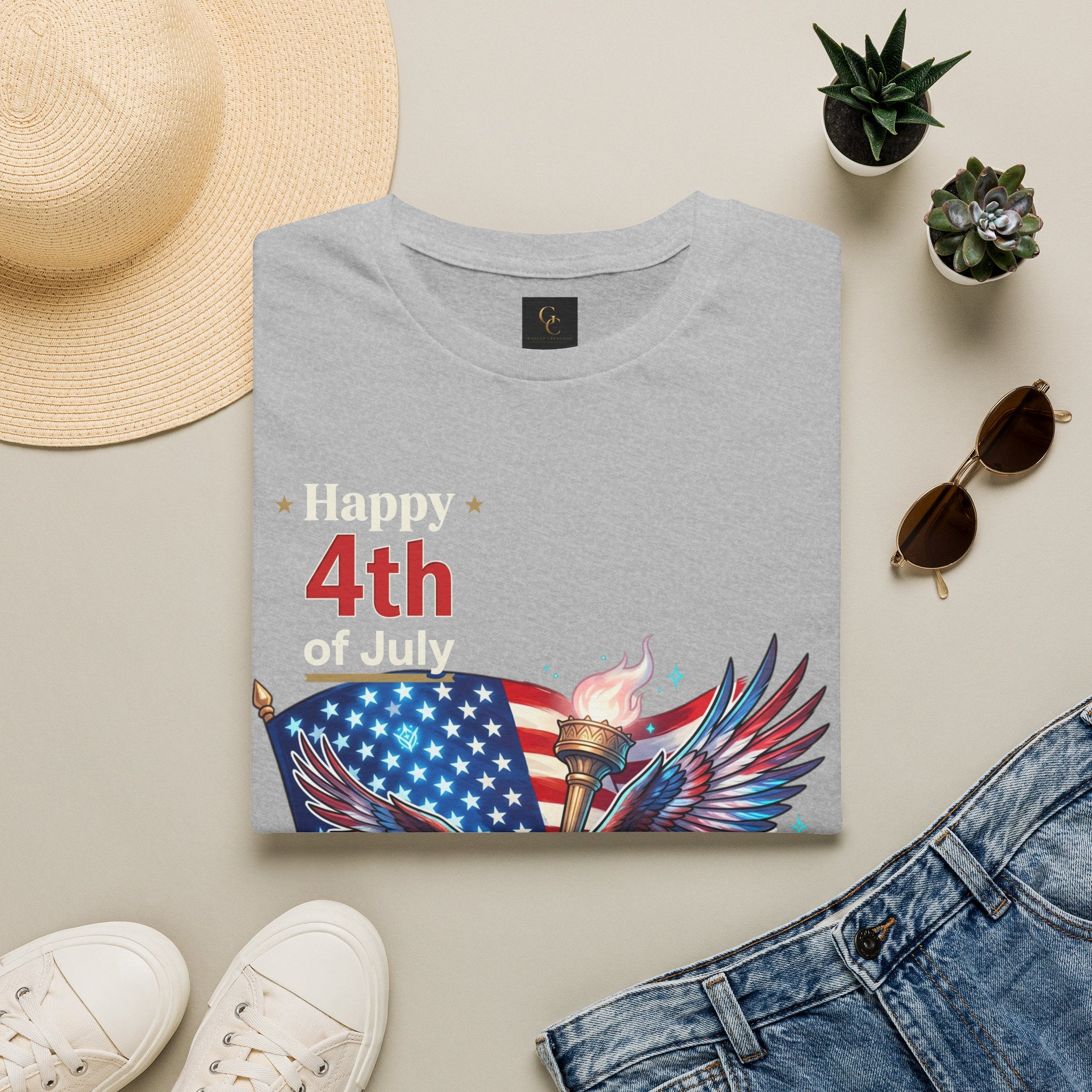 4th of July Eagle T-Shirt — American Flag, Torch & Fireworks Patriotic Tee