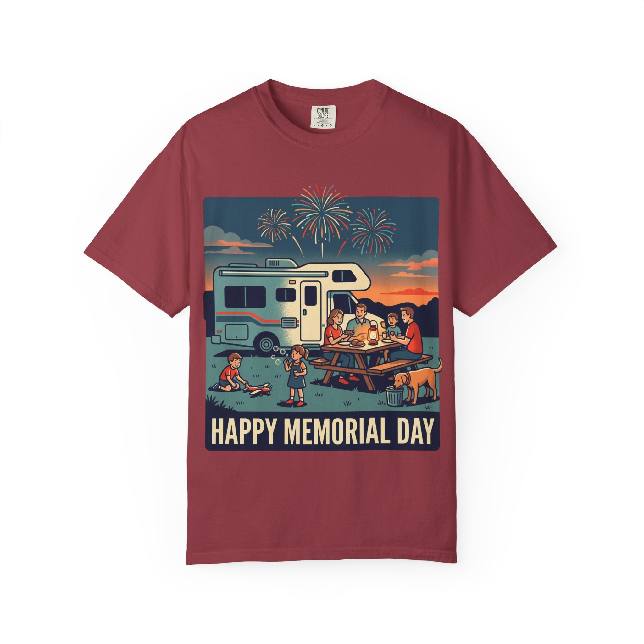 Memorial Day RV Camping T-Shirt – "Happy Memorial Day" Family Campfire Design