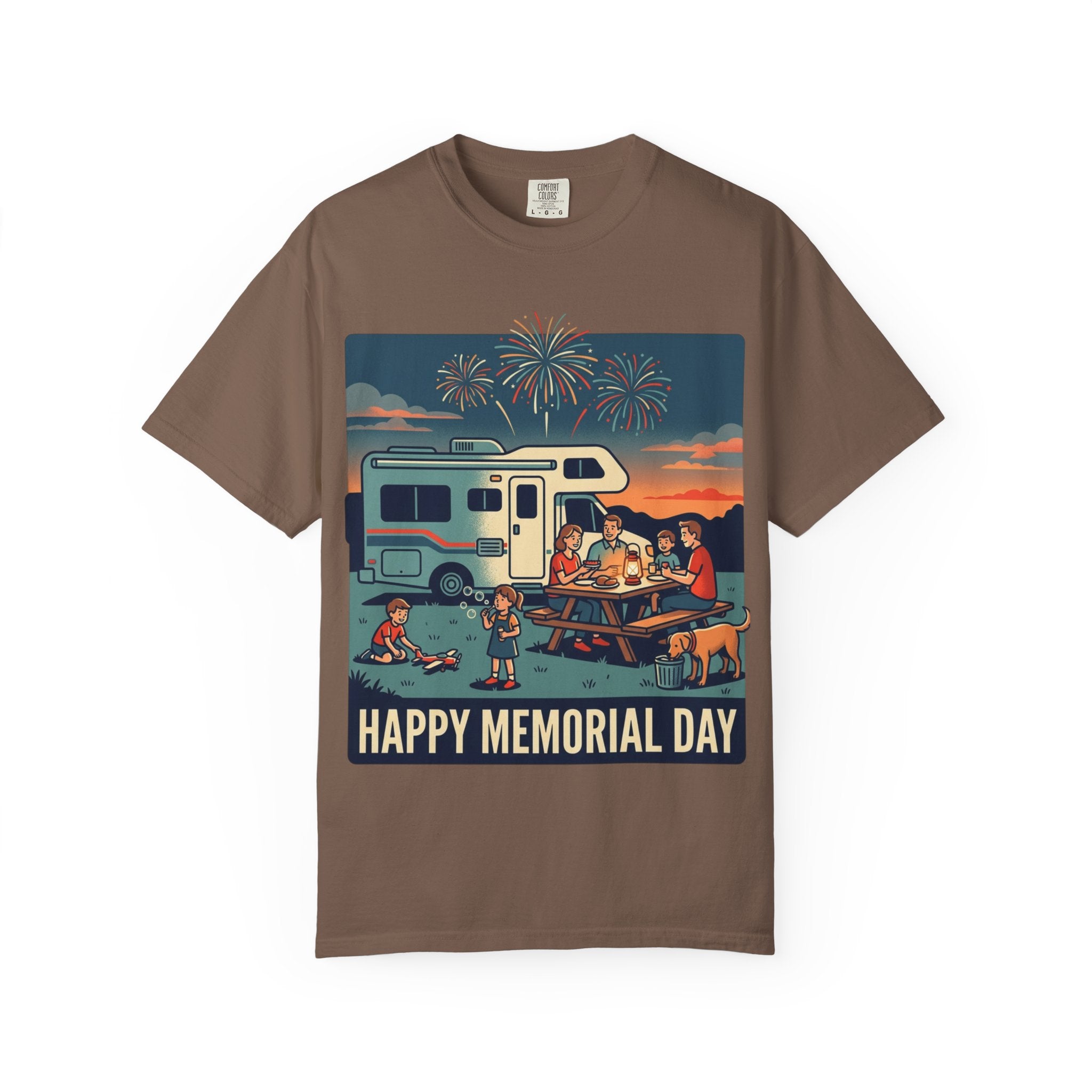 Memorial Day RV Camping T-Shirt – "Happy Memorial Day" Family Campfire Design