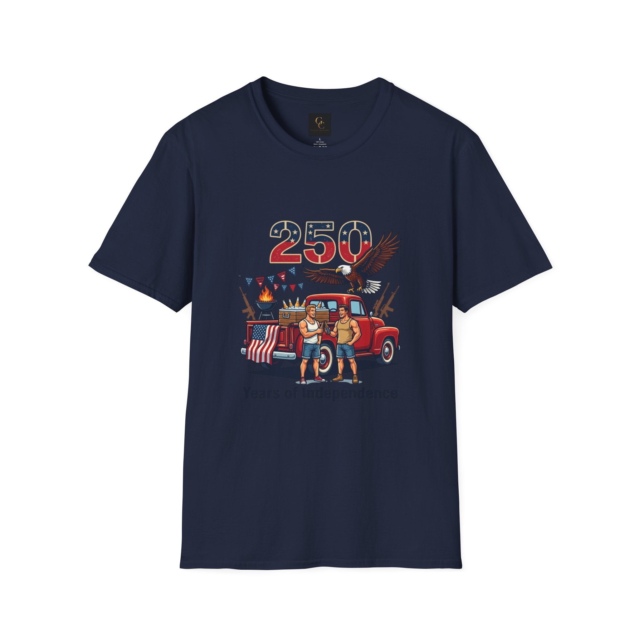 250 Years of Independence T-Shirt — Patriotic Eagle & Vintage Truck Fourth of July Tee