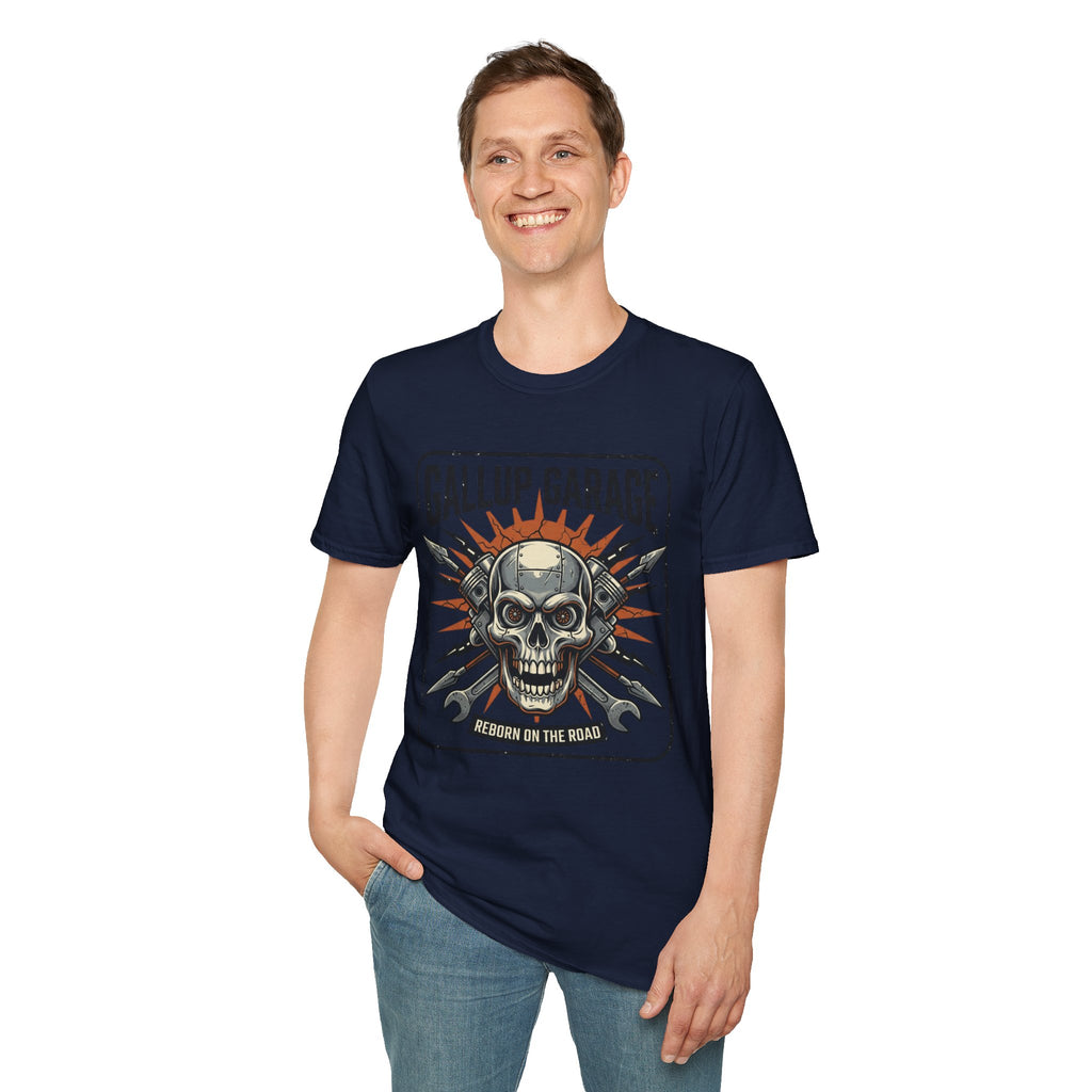 Gallup Garage Skull Tee — Vintage Automotive Mechanic T‑Shirt