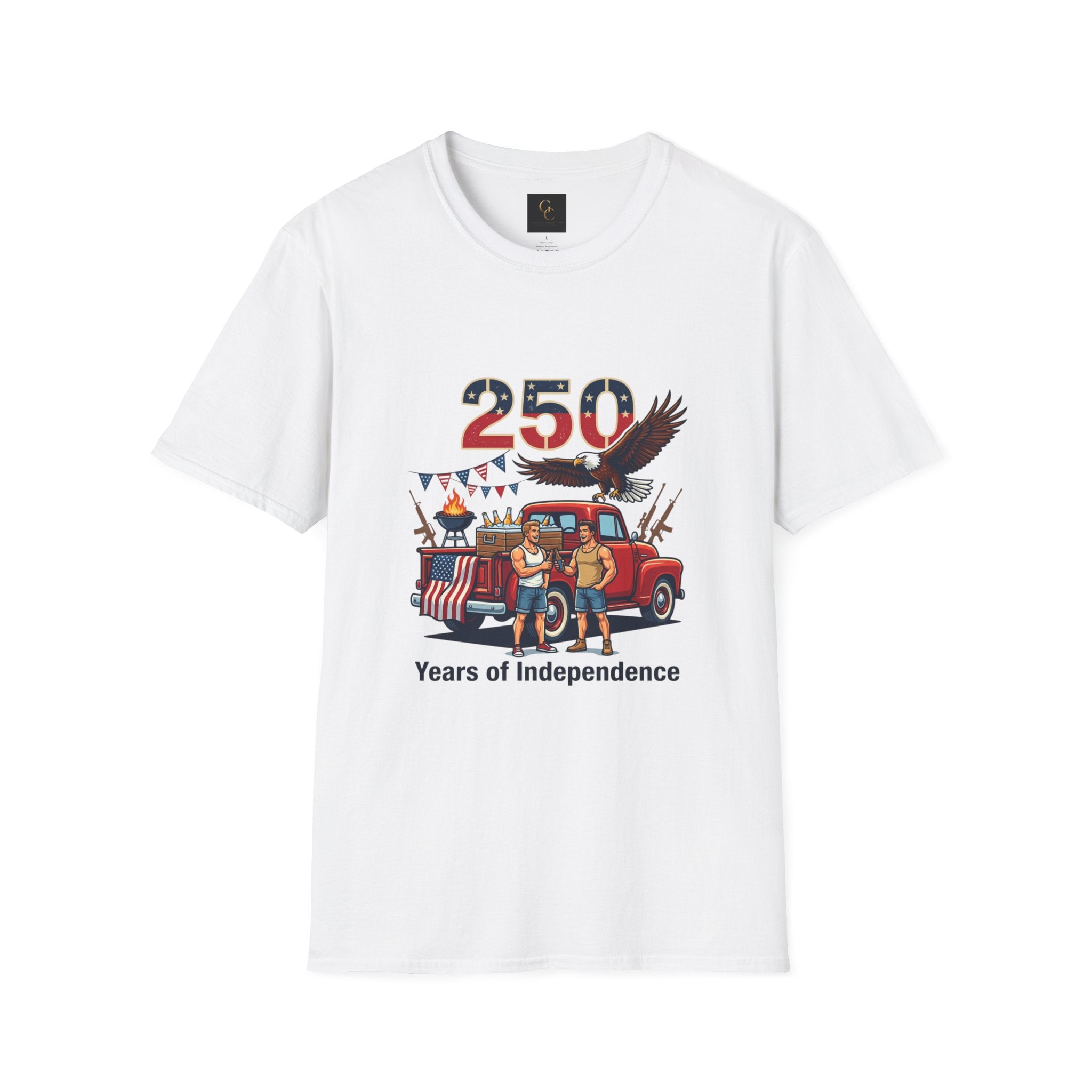 250 Years of Independence T-Shirt — Patriotic Eagle & Vintage Truck Fourth of July Tee