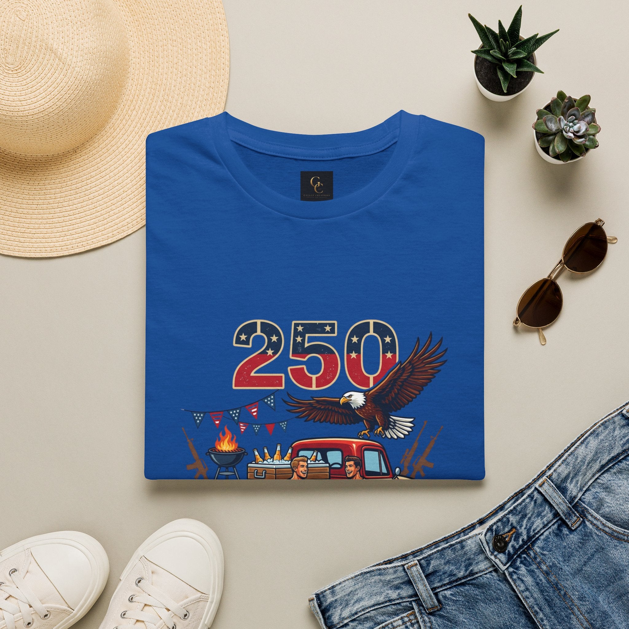 250 Years of Independence T-Shirt — Patriotic Eagle & Vintage Truck Fourth of July Tee