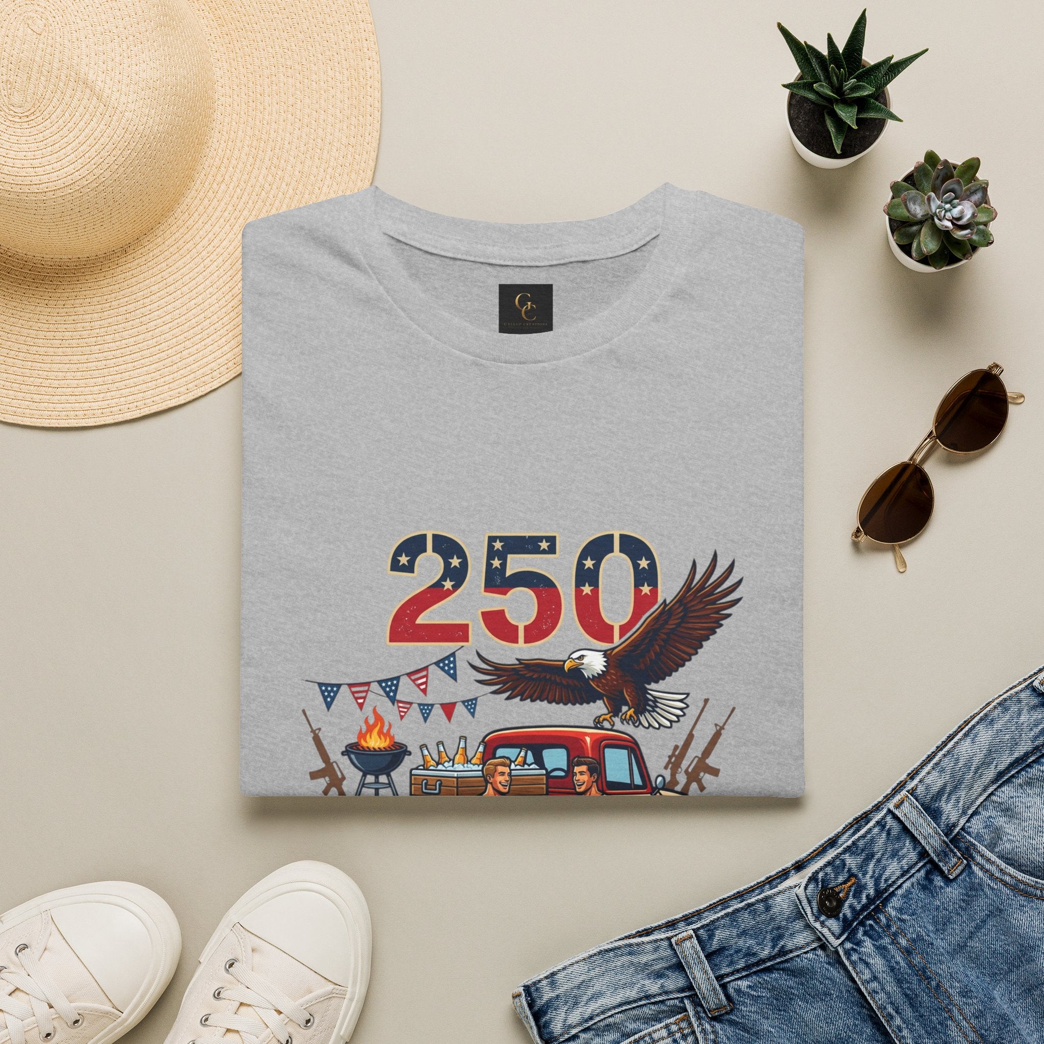 250 Years of Independence T-Shirt — Patriotic Eagle & Vintage Truck Fourth of July Tee