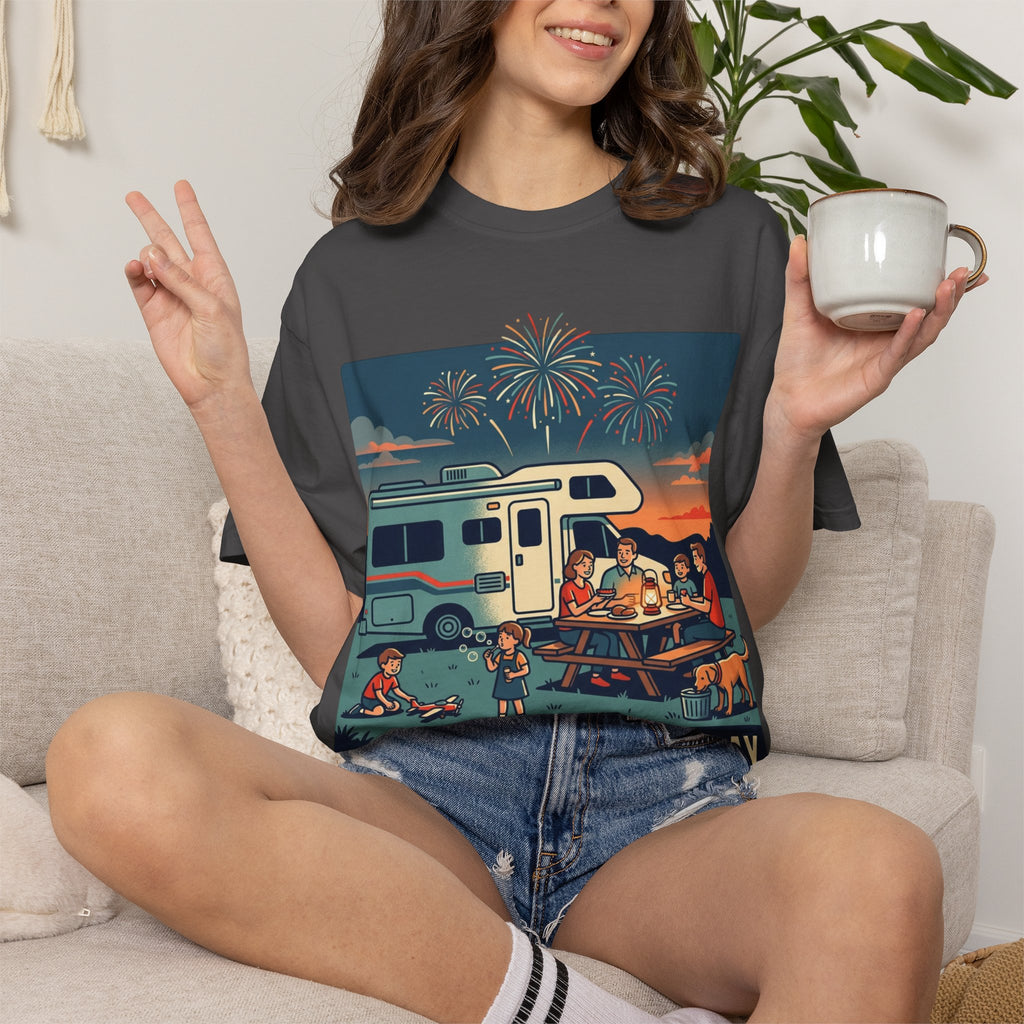 Memorial Day RV Camping T-Shirt – "Happy Memorial Day" Family Campfire Design