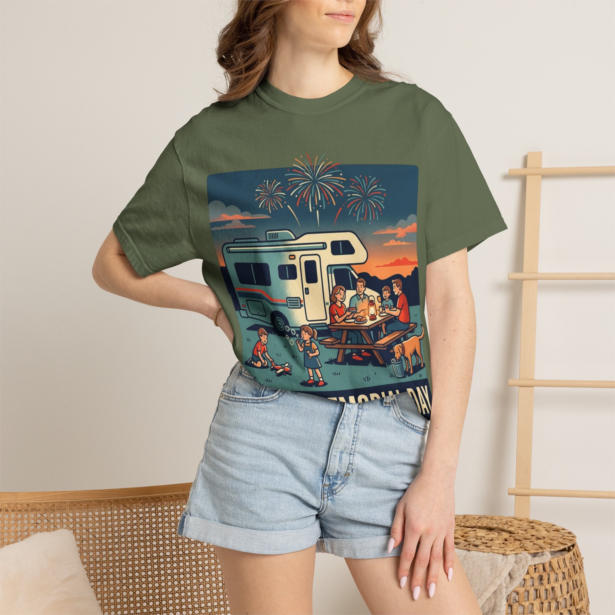 Memorial Day RV Camping T-Shirt – "Happy Memorial Day" Family Campfire Design
