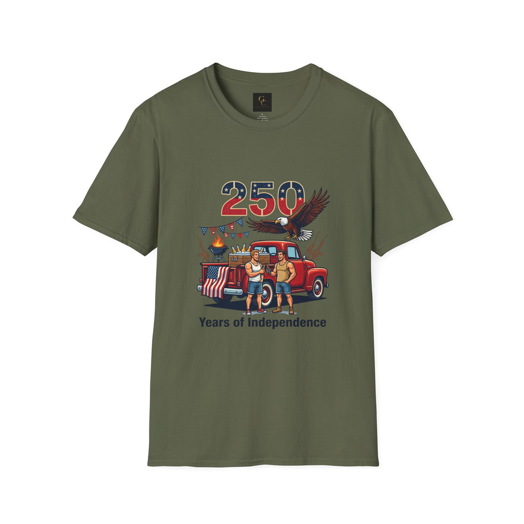 250 Years of Independence T-Shirt — Patriotic Eagle & Vintage Truck Fourth of July Tee