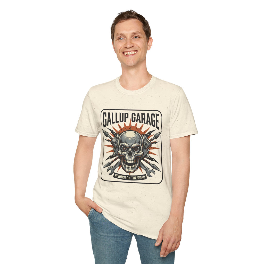 Gallup Garage Skull Tee — Vintage Automotive Mechanic T‑Shirt