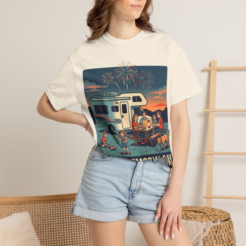 Memorial Day RV Camping T-Shirt – "Happy Memorial Day" Family Campfire Design