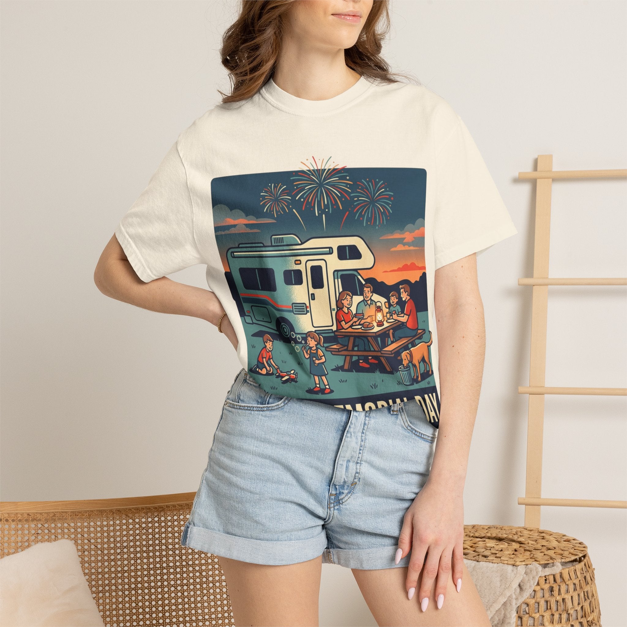 Memorial Day RV Camping T-Shirt – "Happy Memorial Day" Family Campfire Design