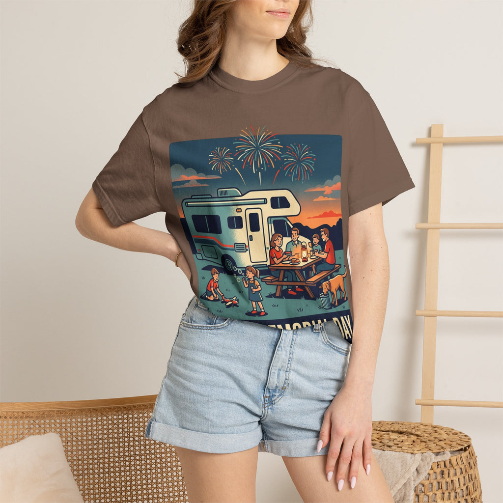 Memorial Day RV Camping T-Shirt – "Happy Memorial Day" Family Campfire Design