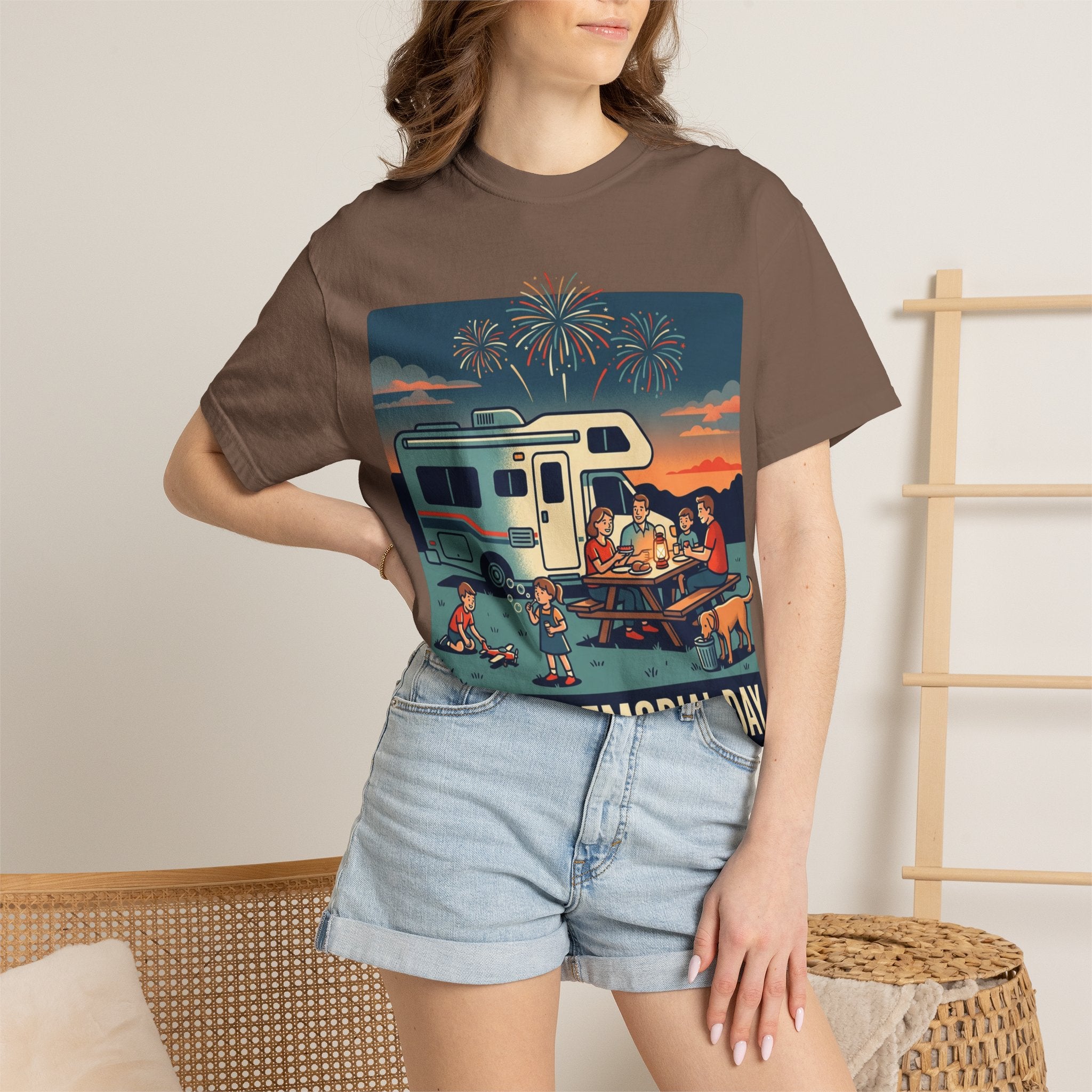 Memorial Day RV Camping T-Shirt – "Happy Memorial Day" Family Campfire Design
