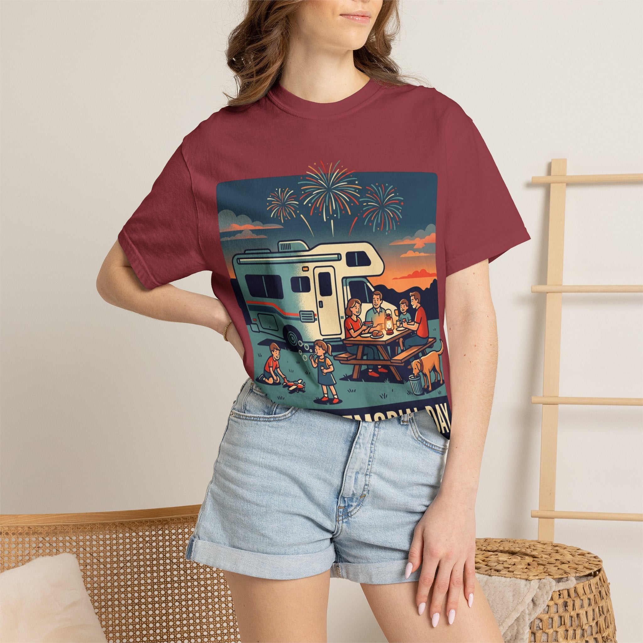 Memorial Day RV Camping T-Shirt – "Happy Memorial Day" Family Campfire Design