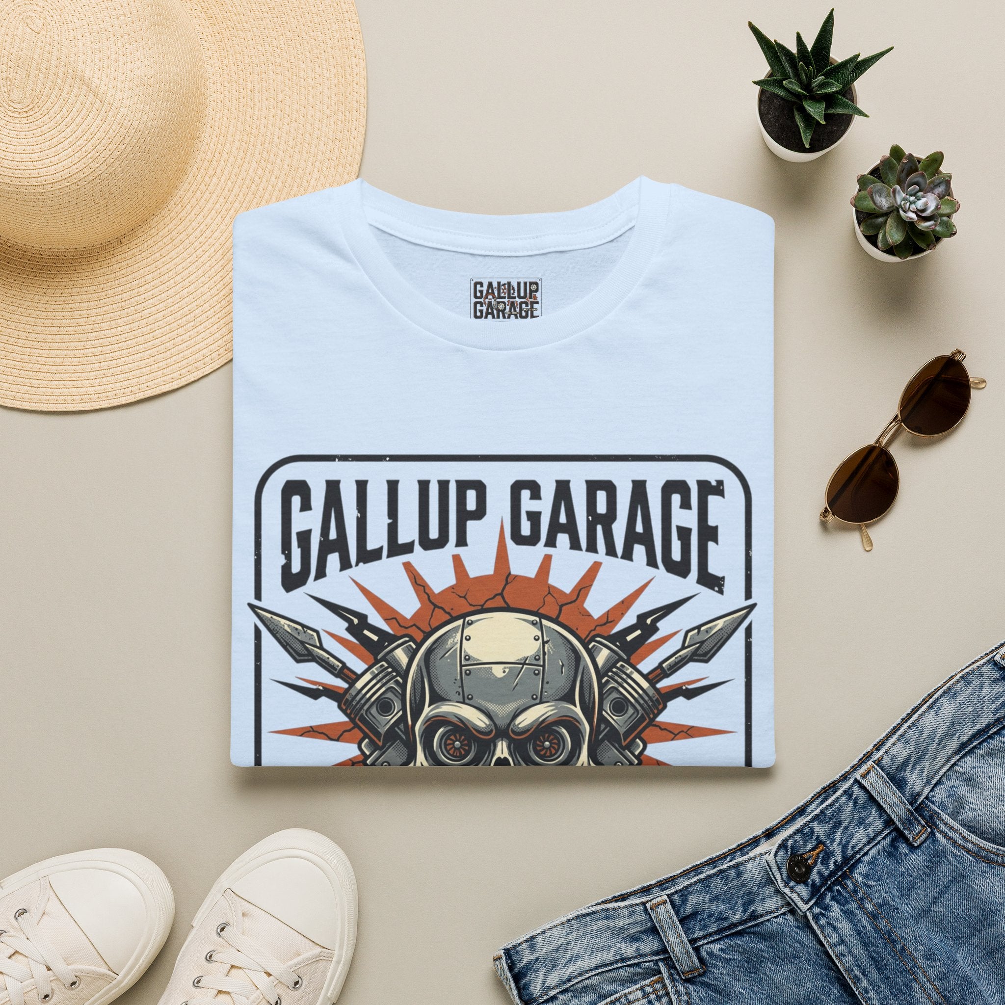 Gallup Garage Skull Tee — Vintage Automotive Mechanic T‑Shirt