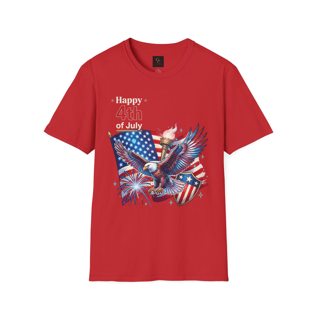 4th of July Eagle T-Shirt — American Flag, Torch & Fireworks Patriotic Tee