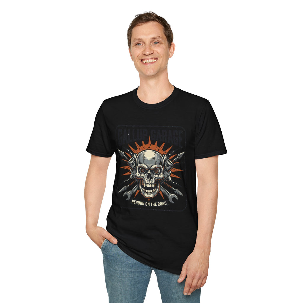 Gallup Garage Skull Tee — Vintage Automotive Mechanic T‑Shirt
