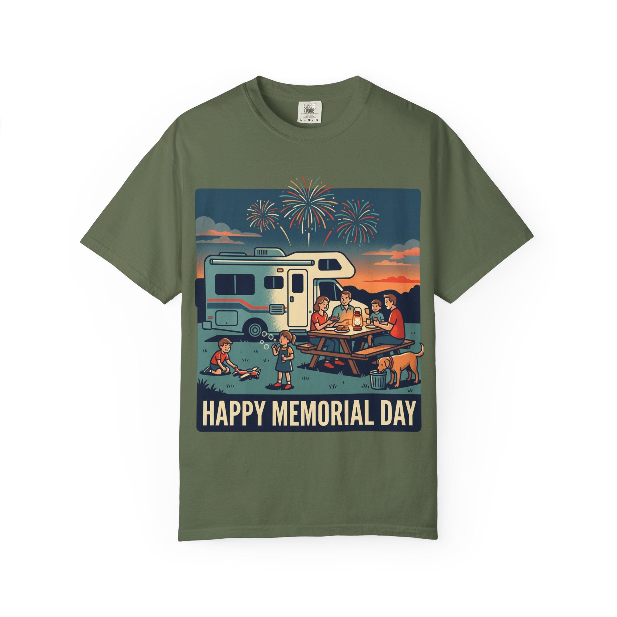 Memorial Day RV Camping T-Shirt – "Happy Memorial Day" Family Campfire Design