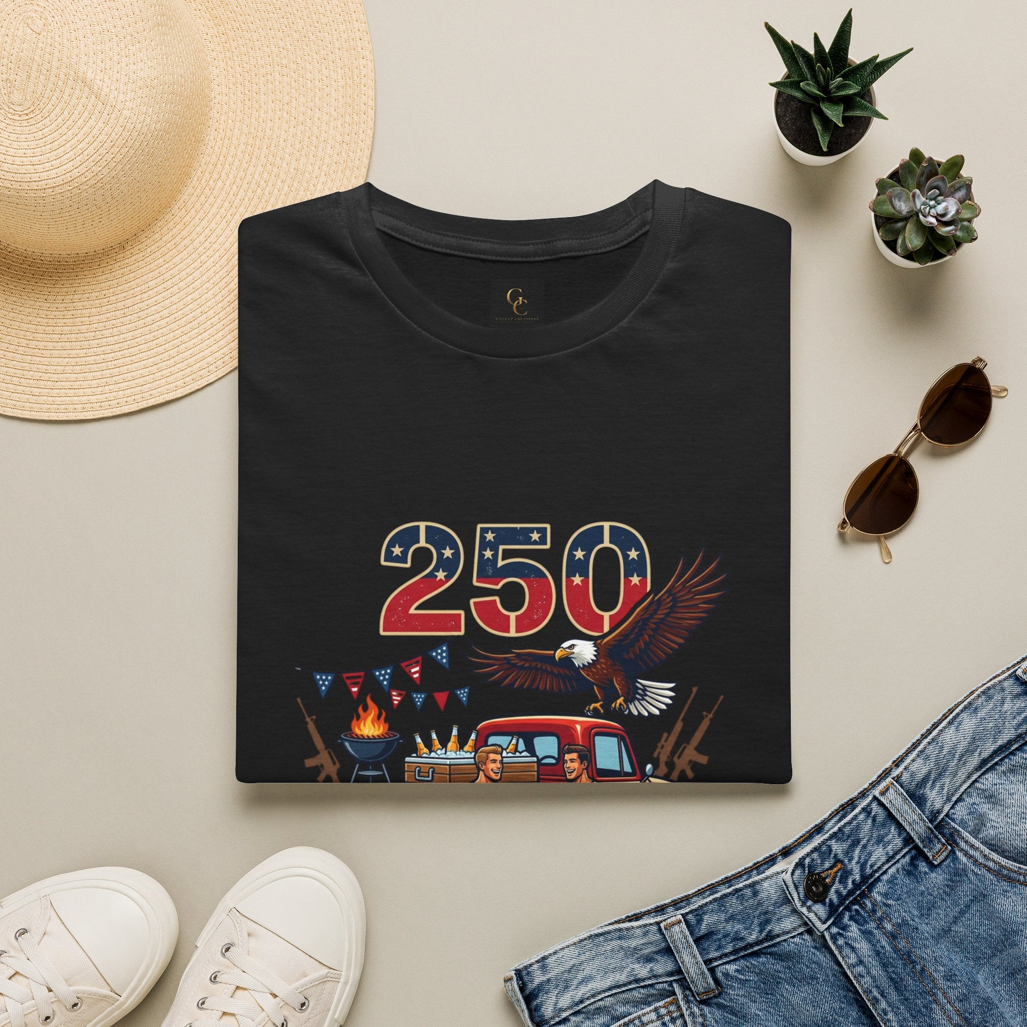250 Years of Independence T-Shirt — Patriotic Eagle & Vintage Truck Fourth of July Tee