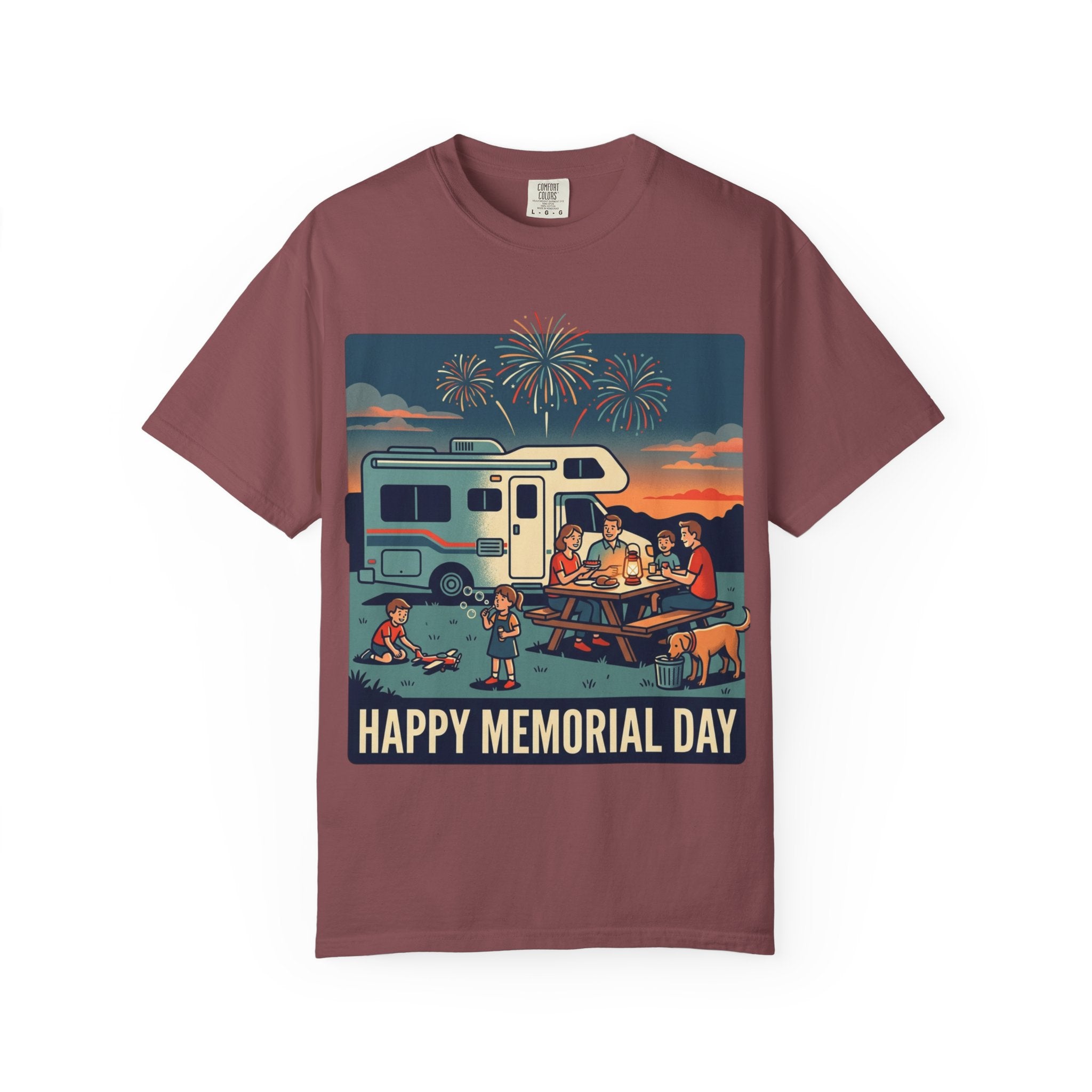 Memorial Day RV Camping T-Shirt – "Happy Memorial Day" Family Campfire Design