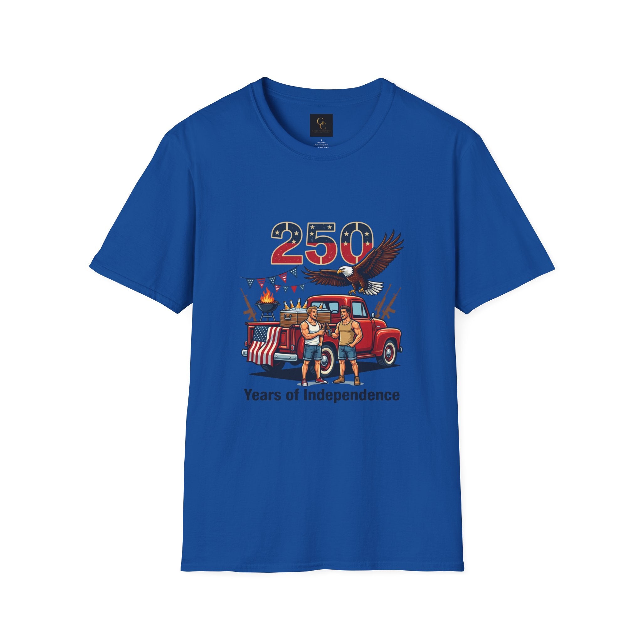250 Years of Independence T-Shirt — Patriotic Eagle & Vintage Truck Fourth of July Tee