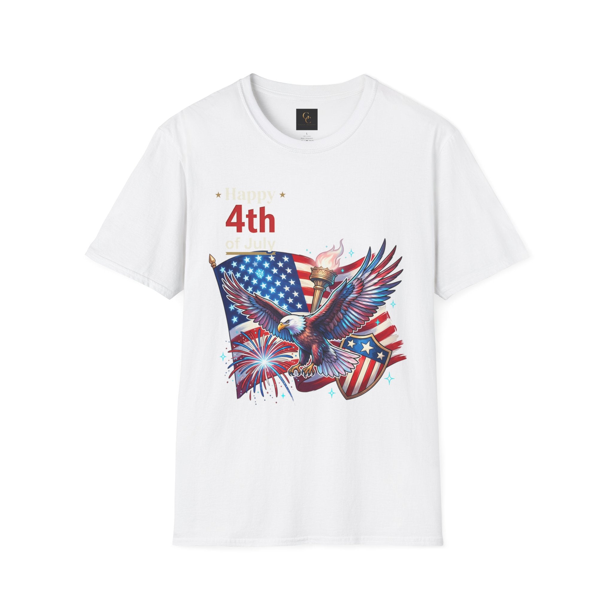 4th of July Eagle T-Shirt — American Flag, Torch & Fireworks Patriotic Tee