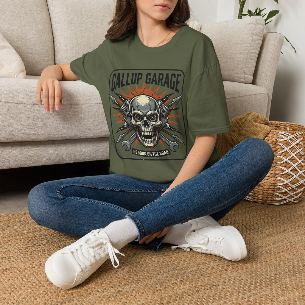 Gallup Garage Skull Tee — Vintage Automotive Mechanic T‑Shirt