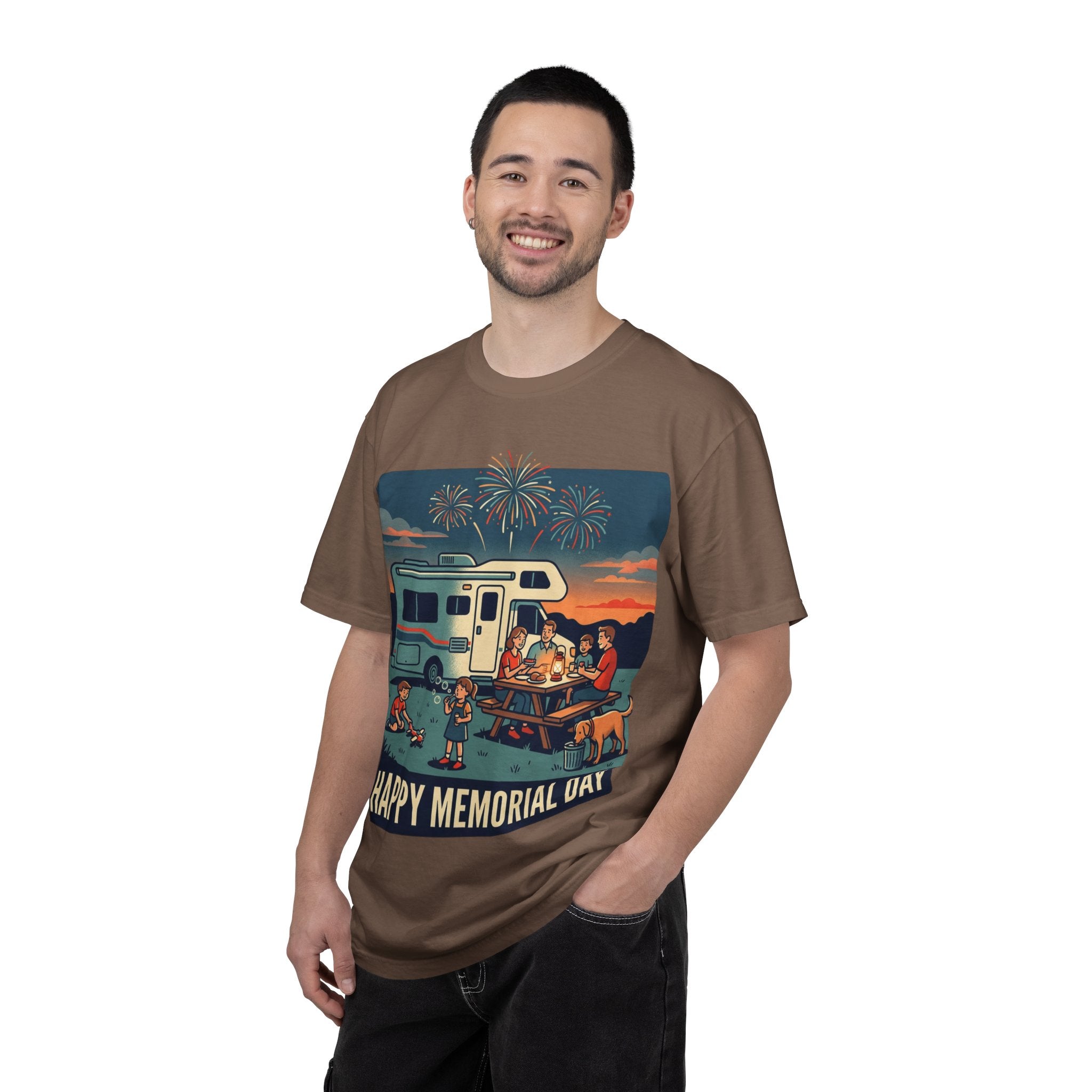 Memorial Day RV Camping T-Shirt – "Happy Memorial Day" Family Campfire Design