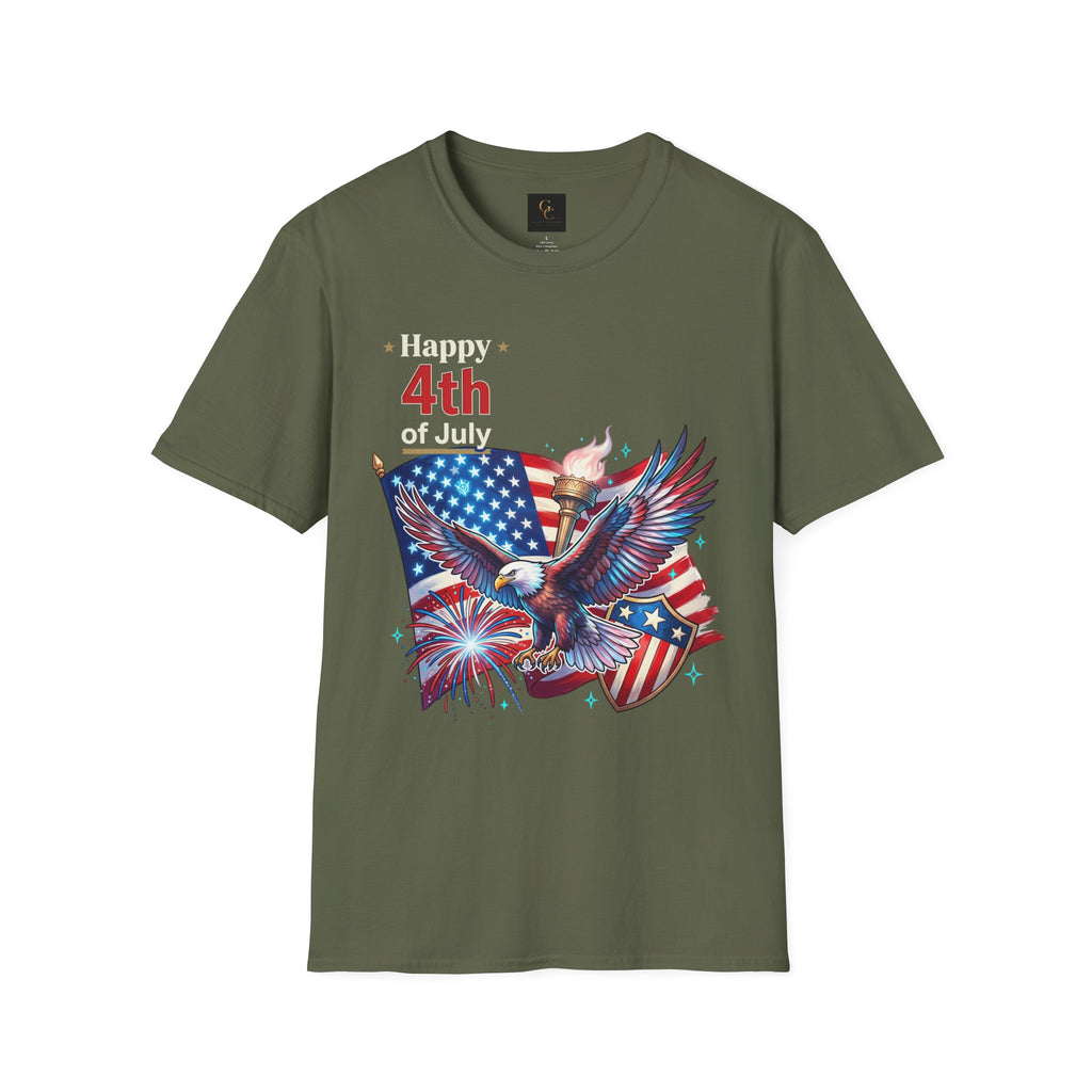 4th of July Eagle T-Shirt — American Flag, Torch & Fireworks Patriotic Tee