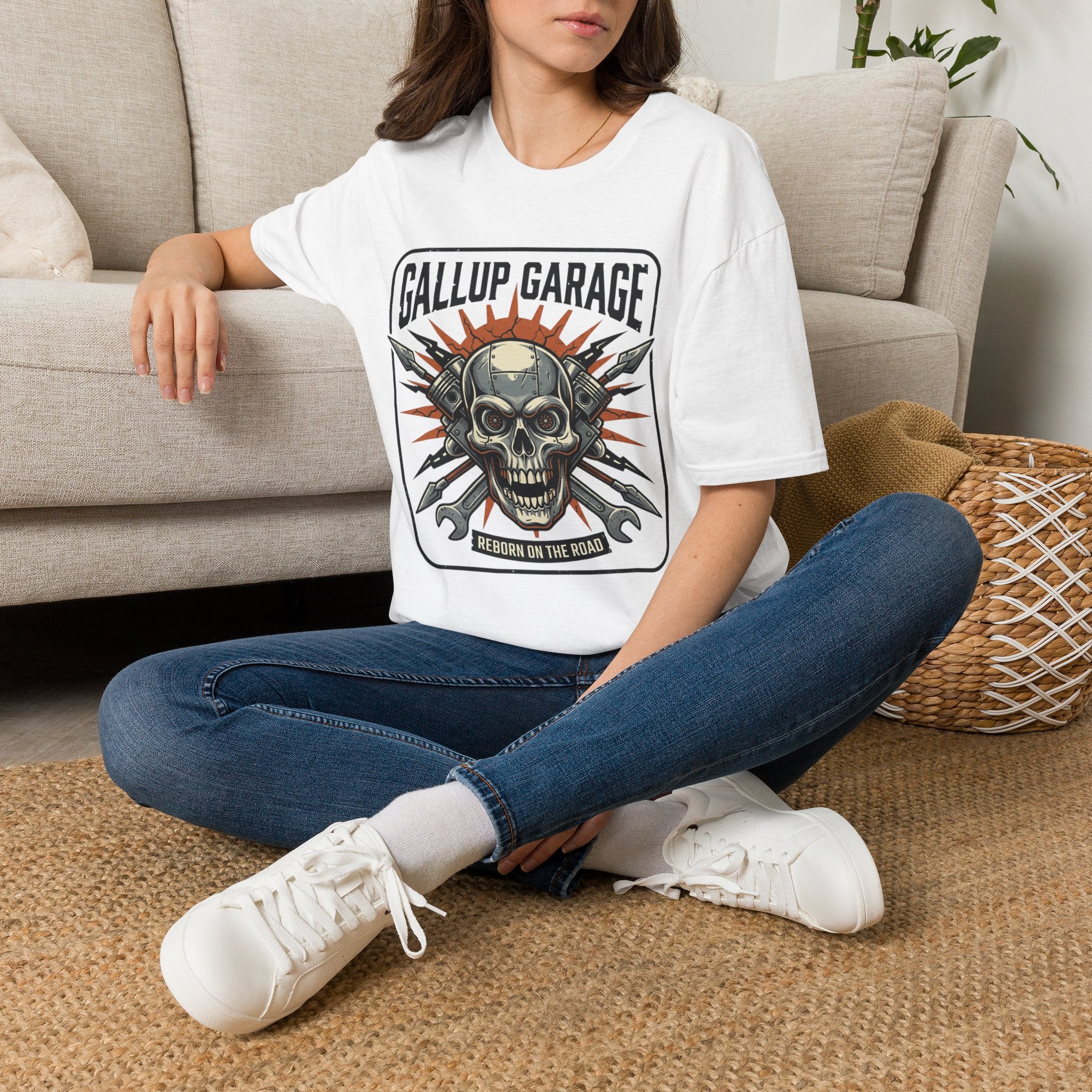 Gallup Garage Skull Tee — Vintage Automotive Mechanic T‑Shirt