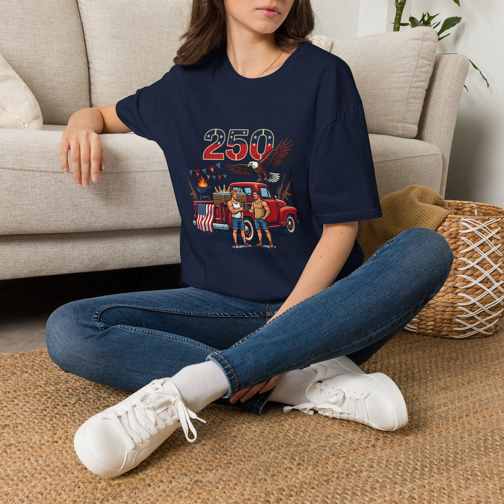 250 Years of Independence T-Shirt — Patriotic Eagle & Vintage Truck Fourth of July Tee