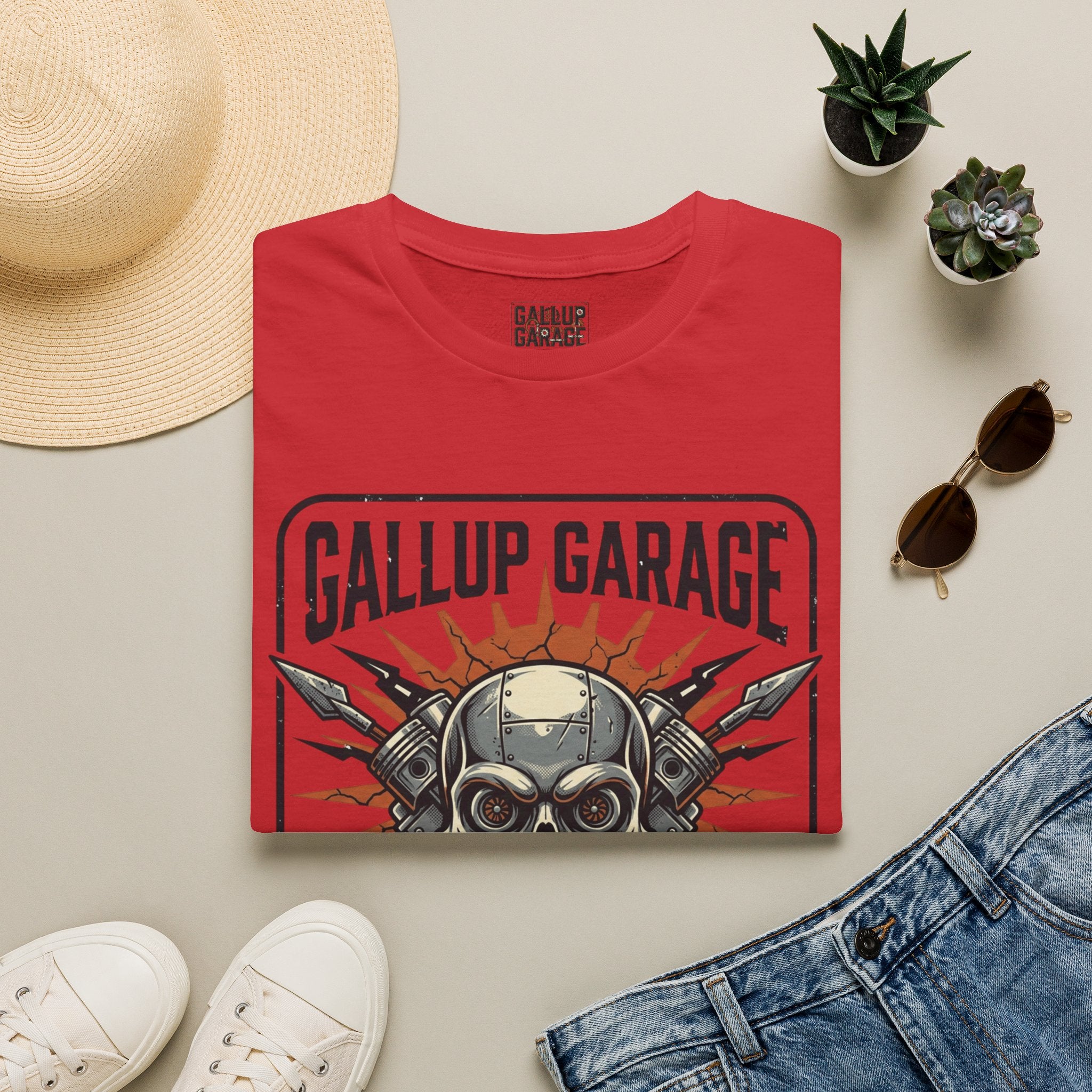 Gallup Garage Skull Tee — Vintage Automotive Mechanic T‑Shirt