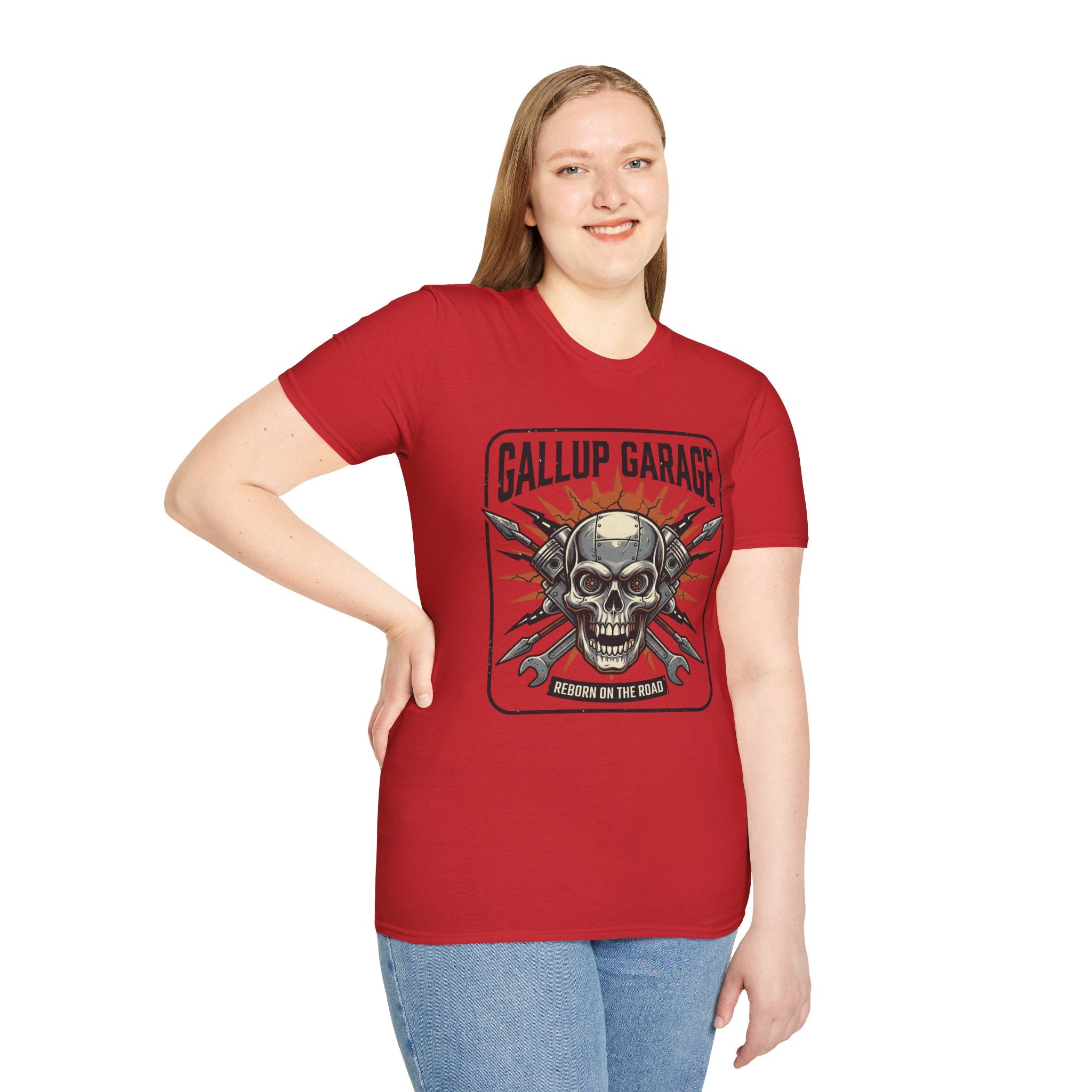 Gallup Garage Skull Tee — Vintage Automotive Mechanic T‑Shirt