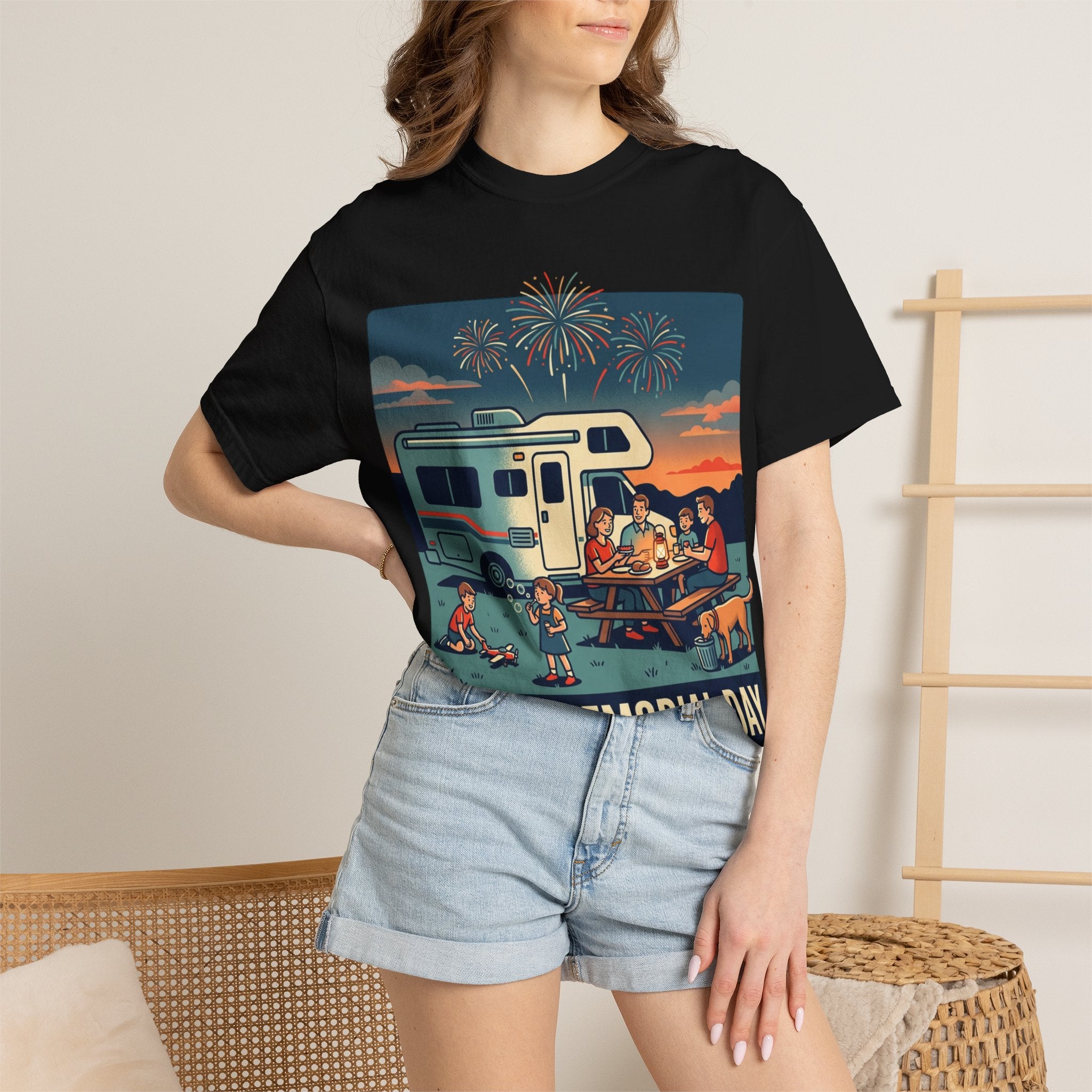 Memorial Day RV Camping T-Shirt – "Happy Memorial Day" Family Campfire Design