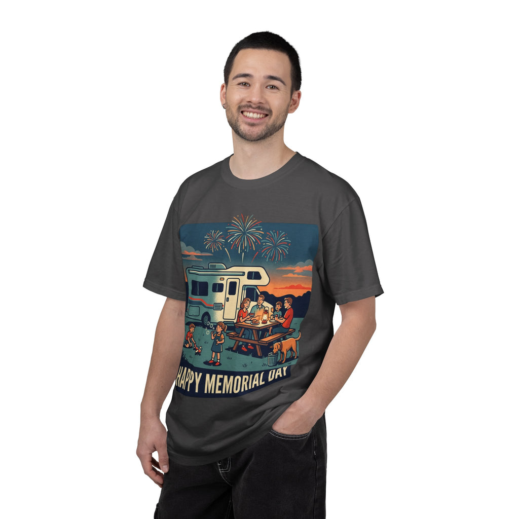 Memorial Day RV Camping T-Shirt – "Happy Memorial Day" Family Campfire Design