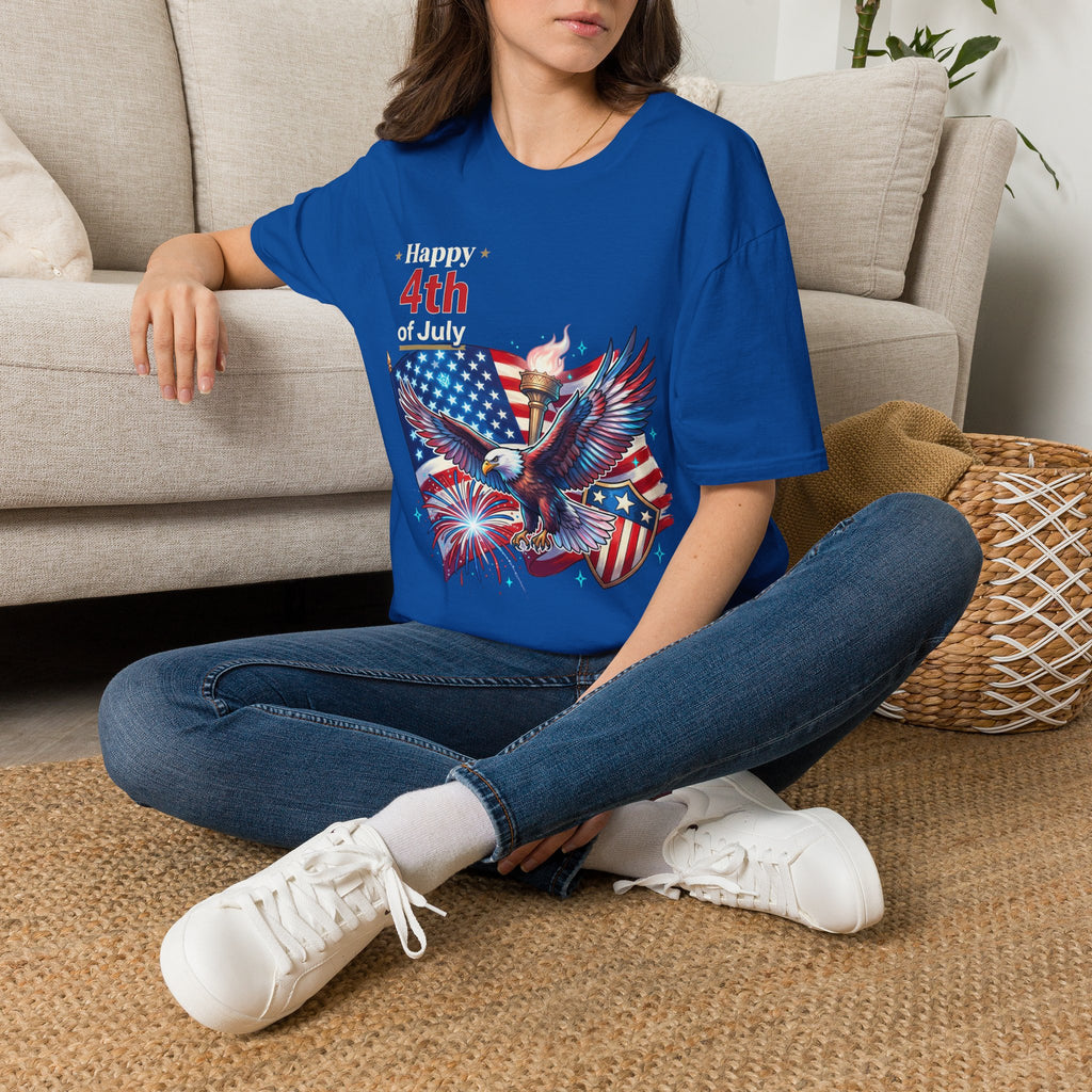 4th of July Eagle T-Shirt — American Flag, Torch & Fireworks Patriotic Tee