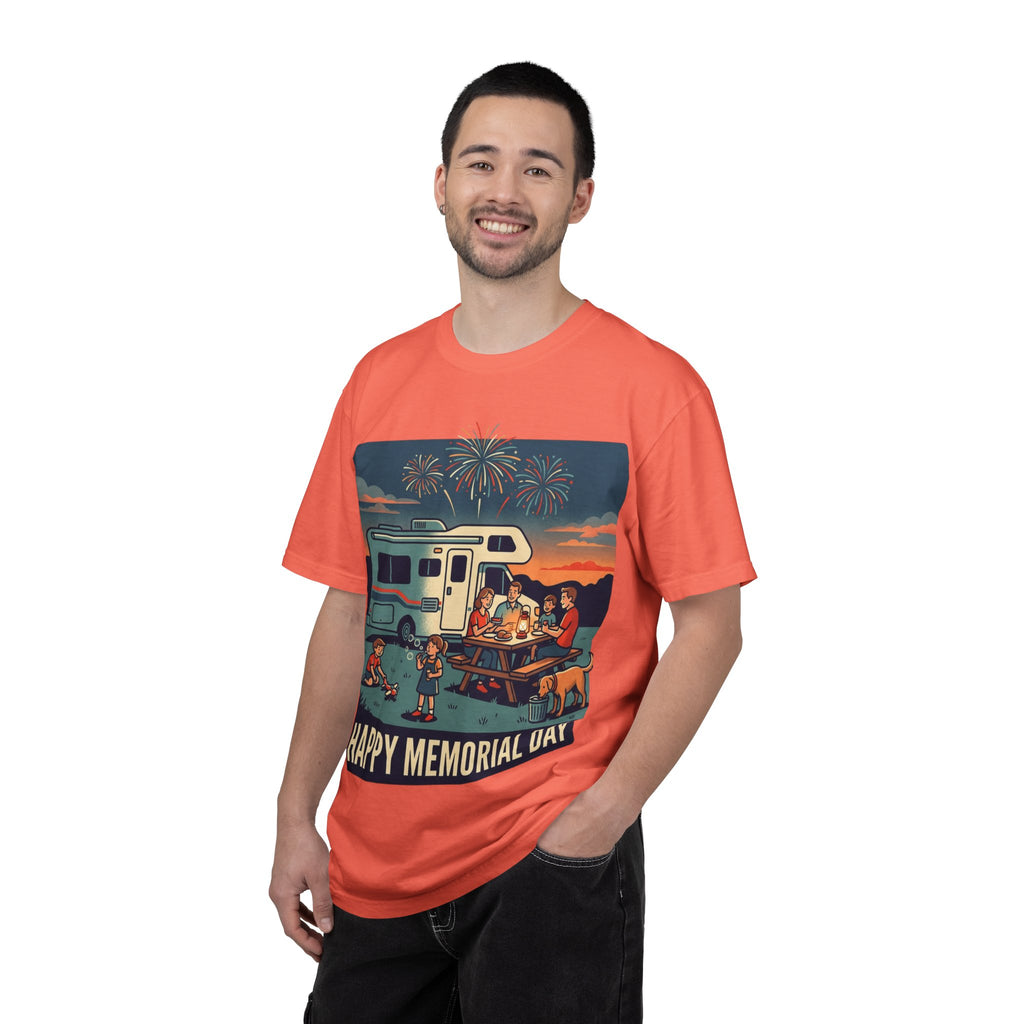 Memorial Day RV Camping T-Shirt – "Happy Memorial Day" Family Campfire Design