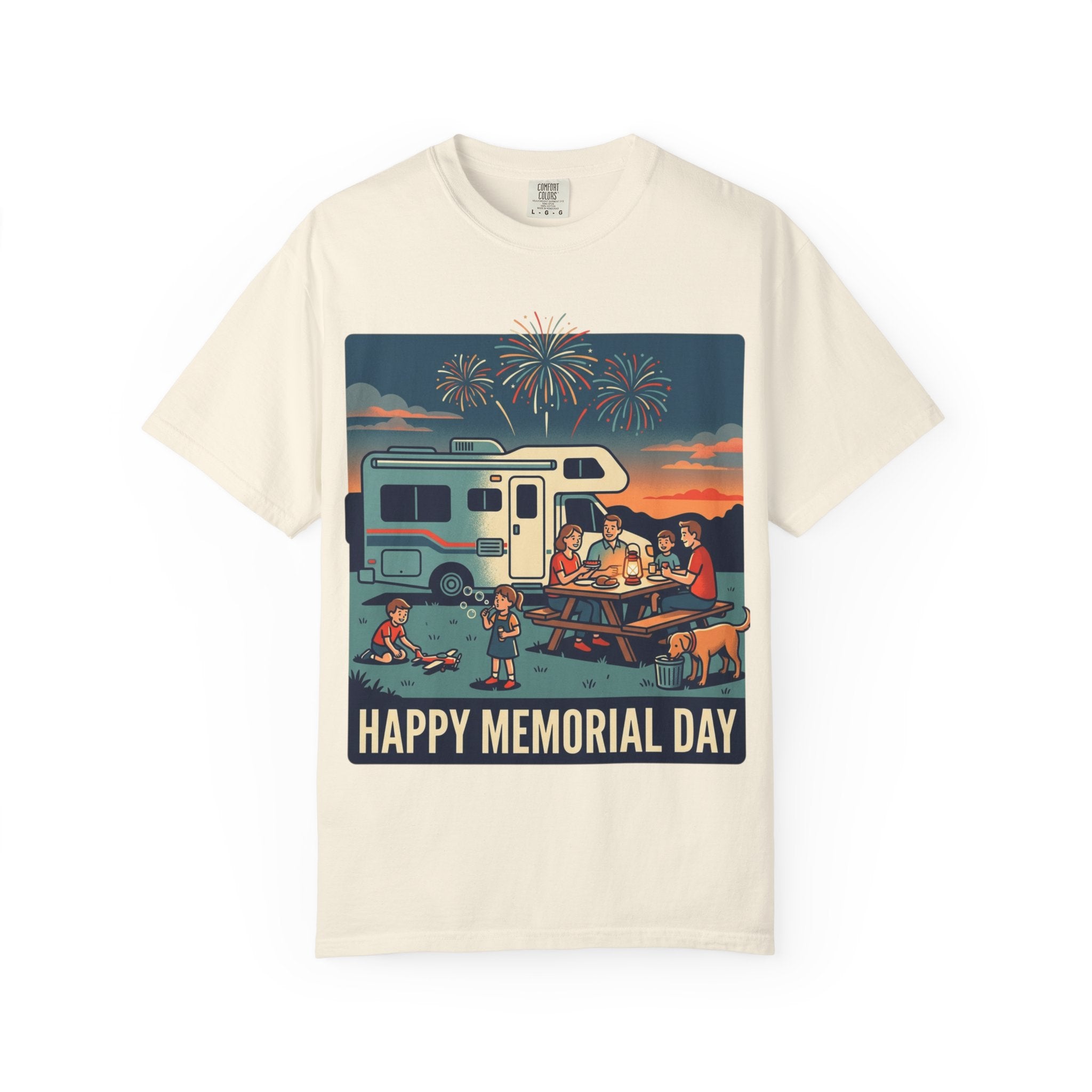 Memorial Day RV Camping T-Shirt – "Happy Memorial Day" Family Campfire Design