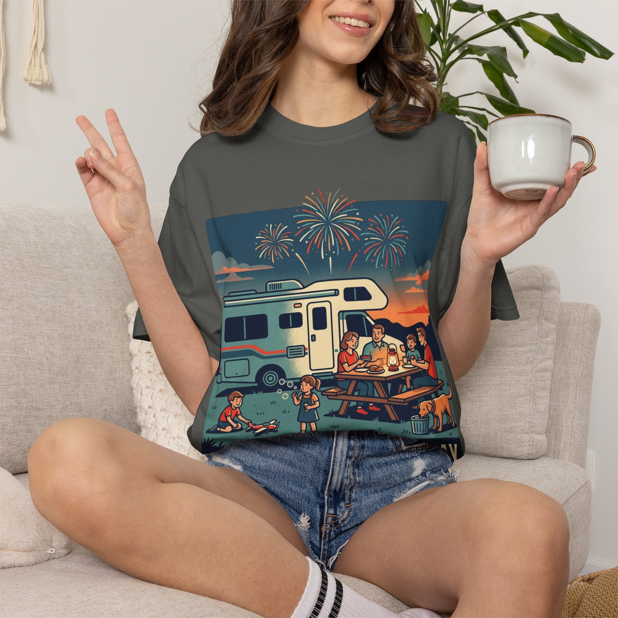 Memorial Day RV Camping T-Shirt – "Happy Memorial Day" Family Campfire Design