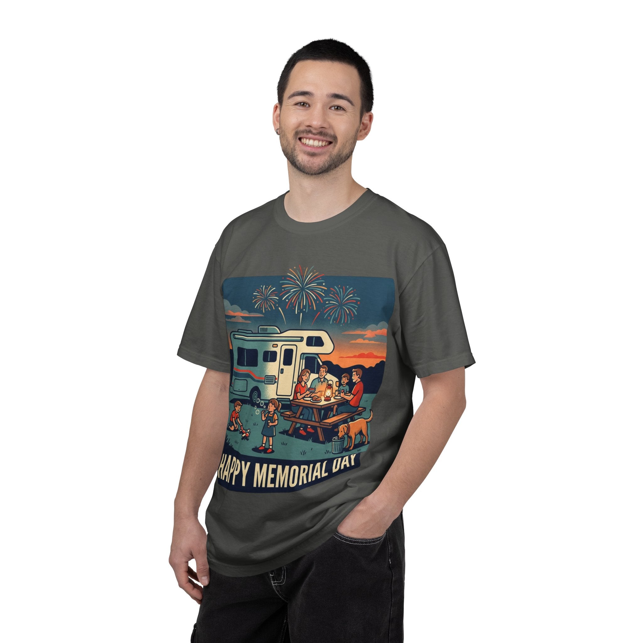 Memorial Day RV Camping T-Shirt – "Happy Memorial Day" Family Campfire Design