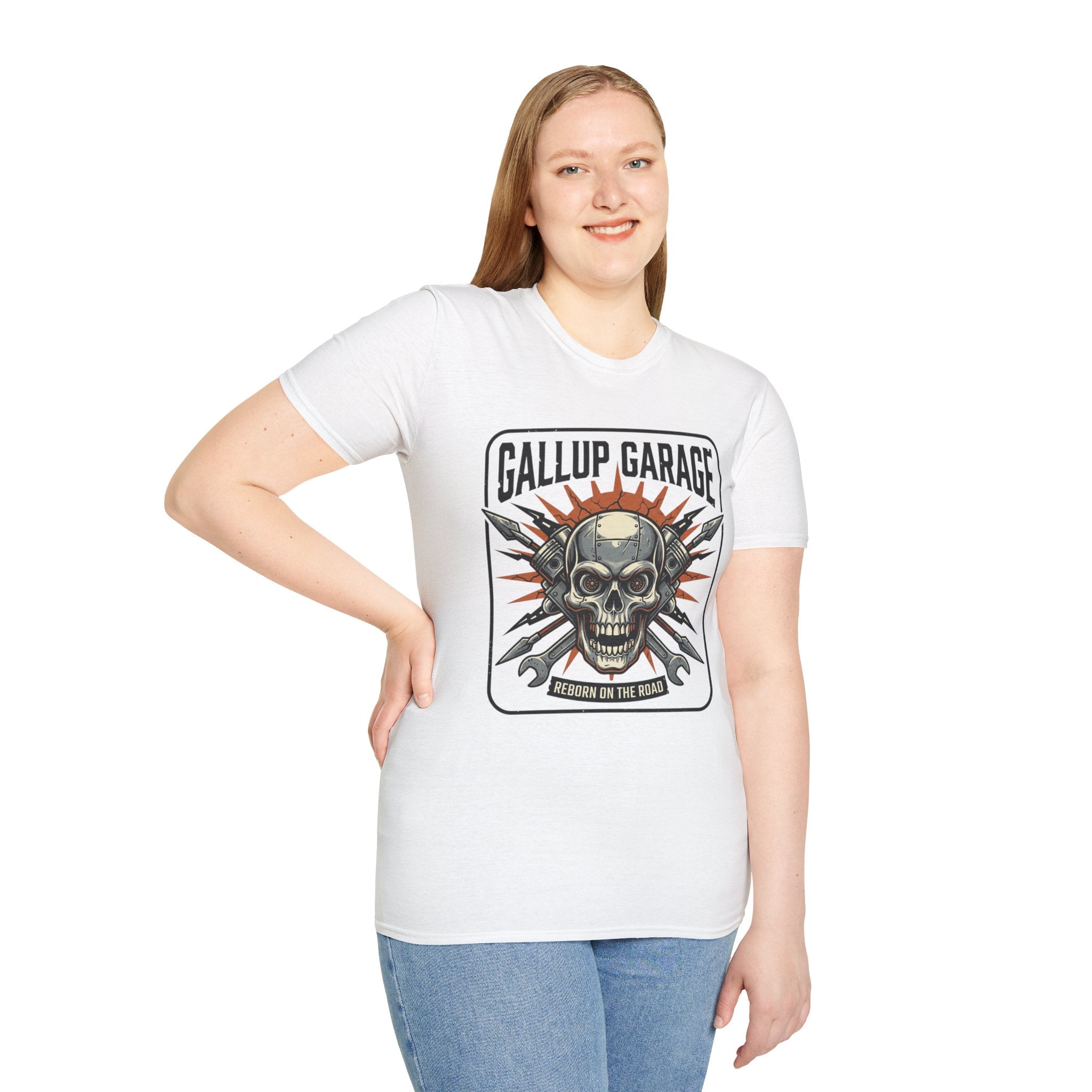 Gallup Garage Skull Tee — Vintage Automotive Mechanic T‑Shirt