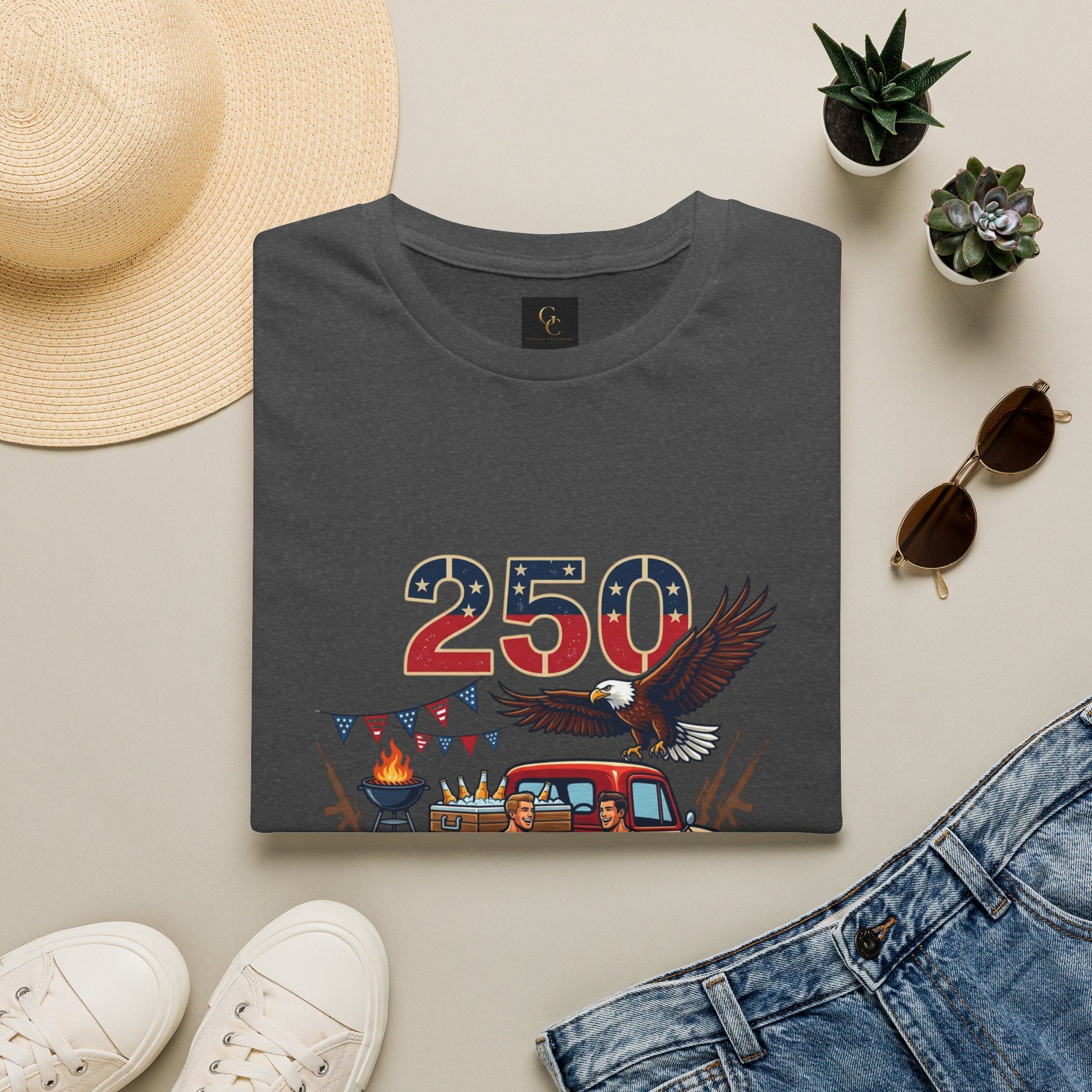 250 Years of Independence T-Shirt — Patriotic Eagle & Vintage Truck Fourth of July Tee
