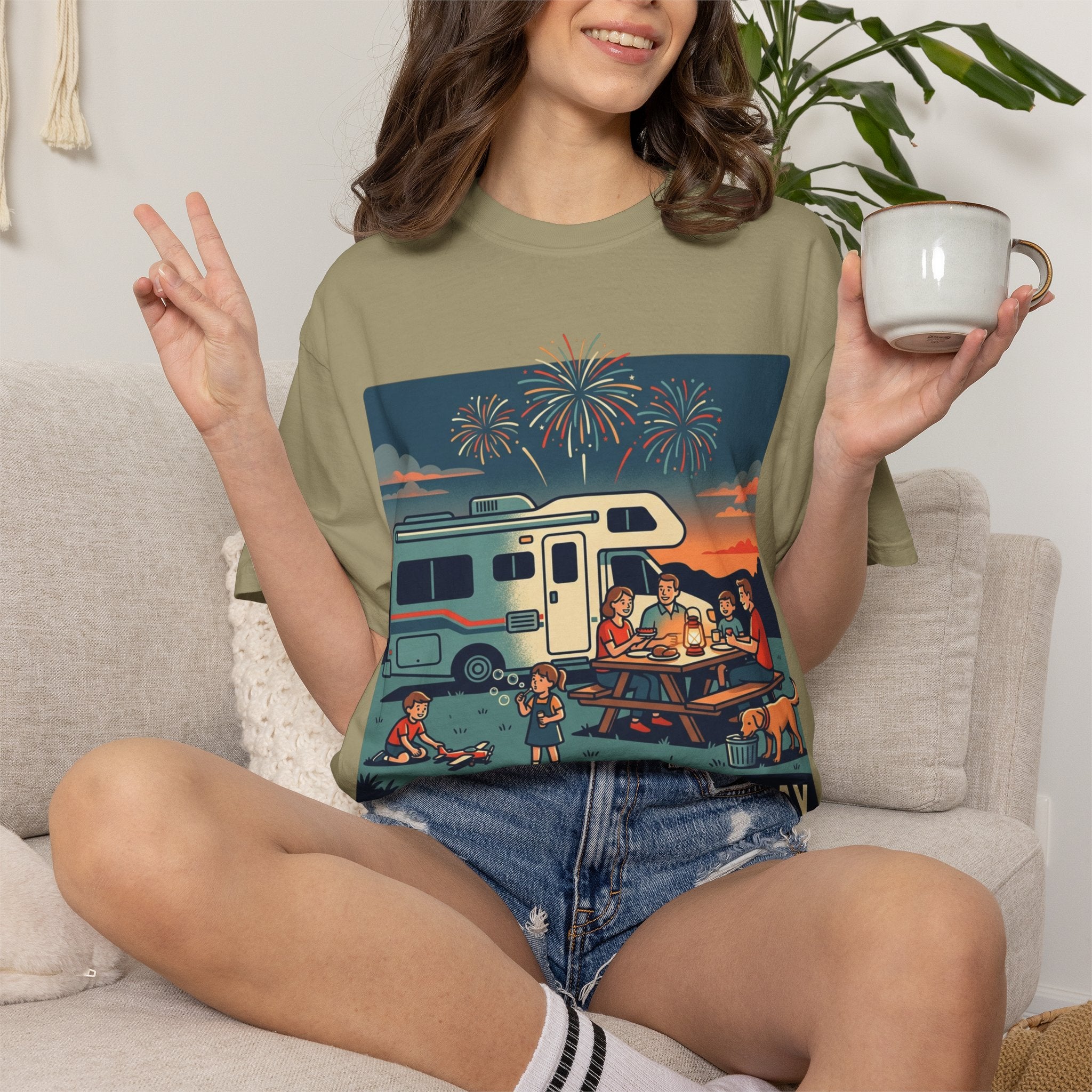 Memorial Day RV Camping T-Shirt – "Happy Memorial Day" Family Campfire Design