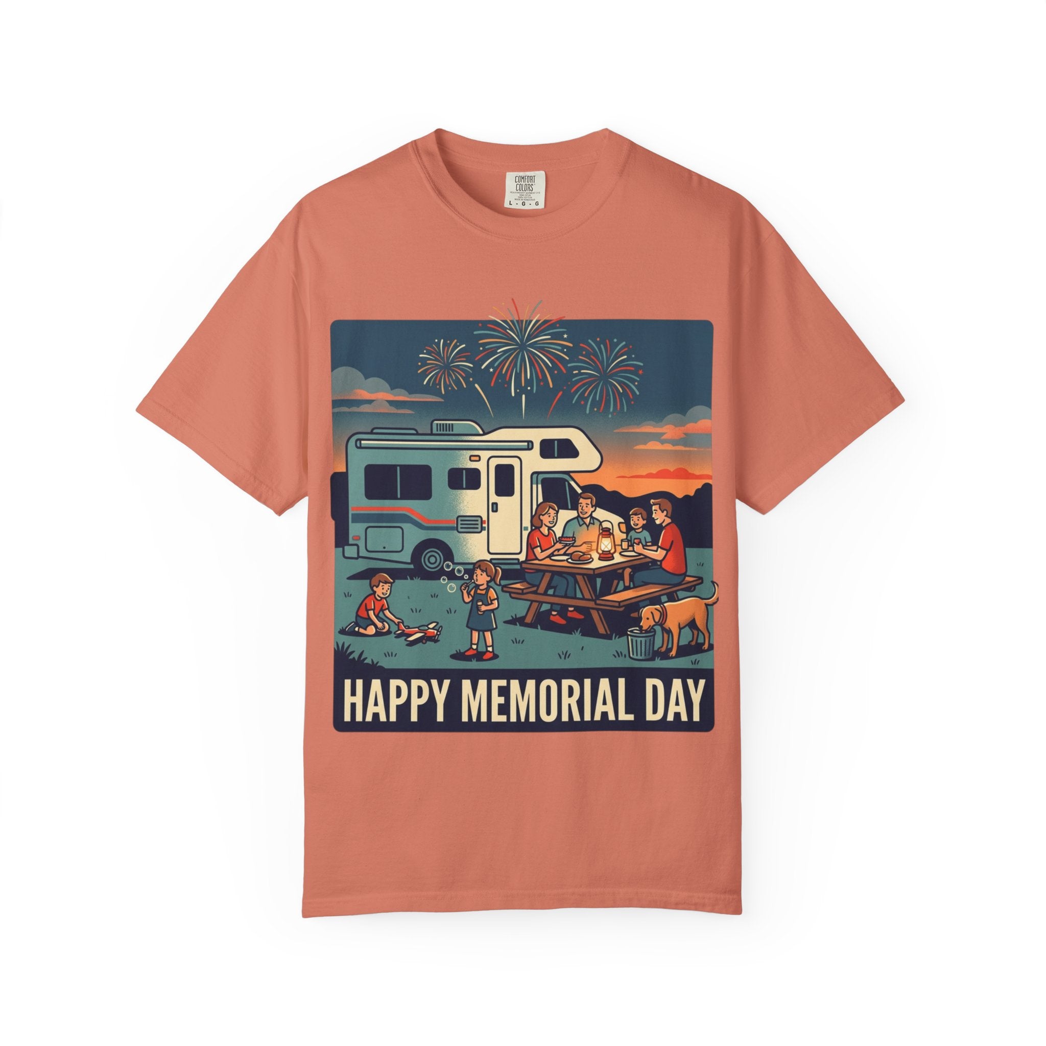 Memorial Day RV Camping T-Shirt – "Happy Memorial Day" Family Campfire Design