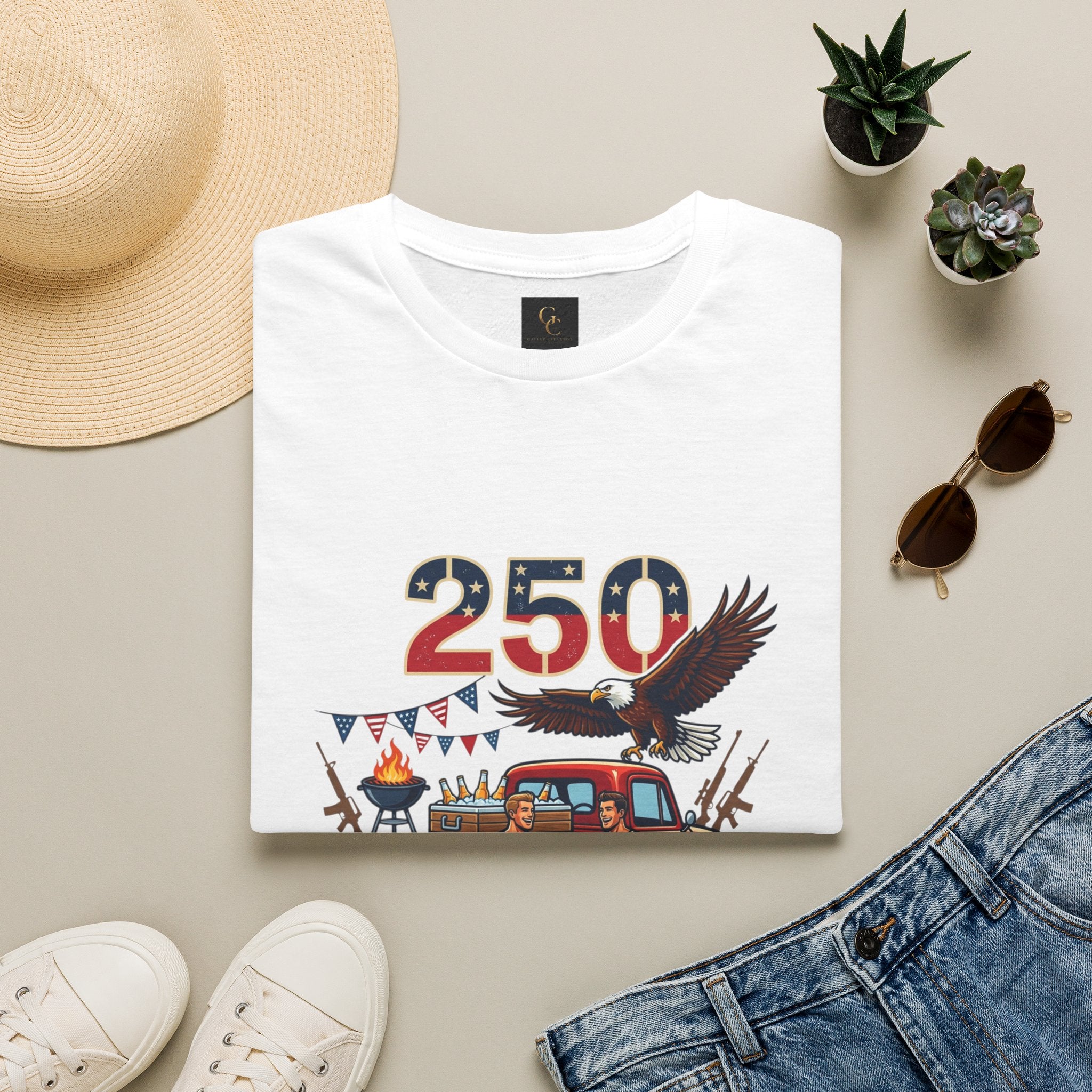 250 Years of Independence T-Shirt — Patriotic Eagle & Vintage Truck Fourth of July Tee